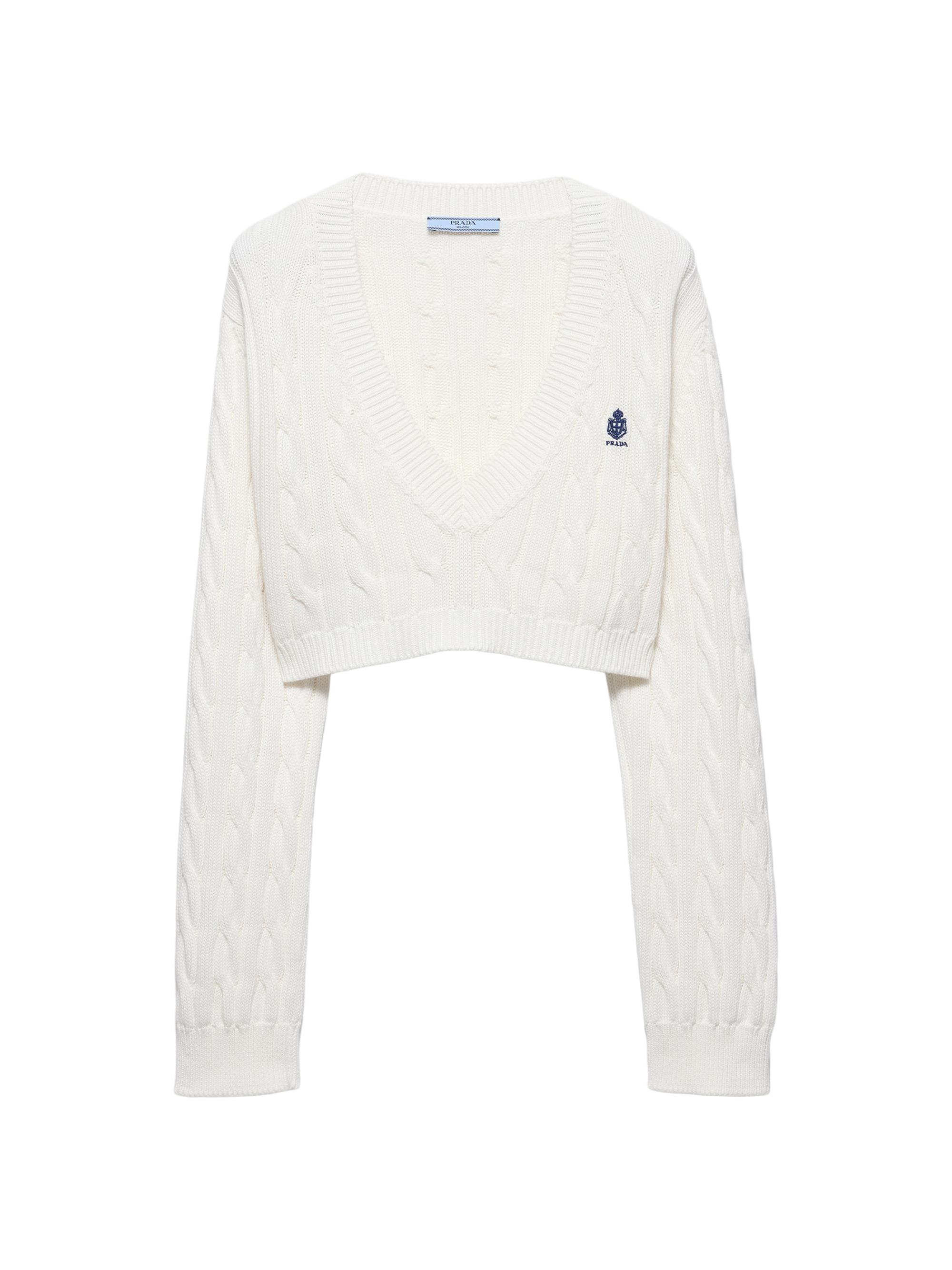 Prada Women's V-Neck Cotton Sweater - White