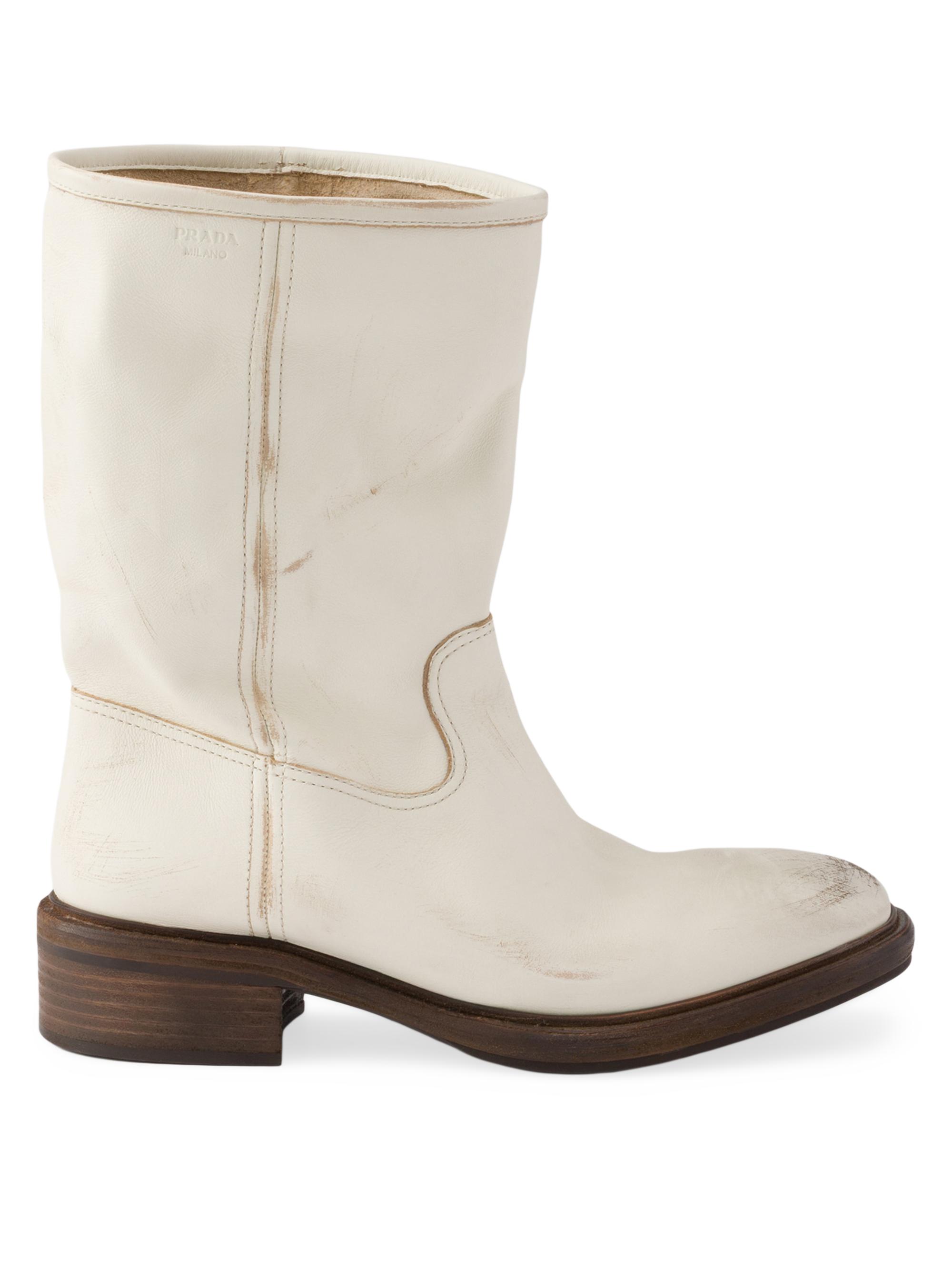 Prada Women's Vintage-Effect Leather Boots - Brown