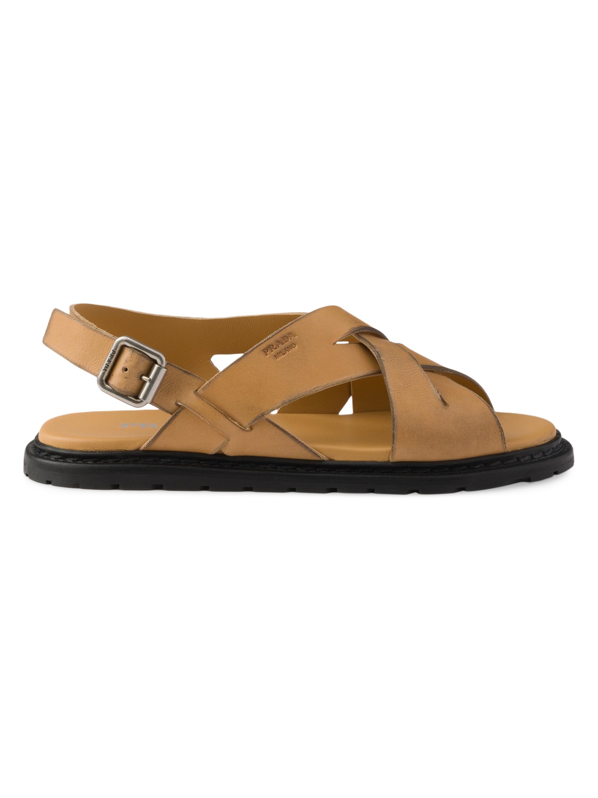 Prada Women's Antiqued Leather Sandals - White