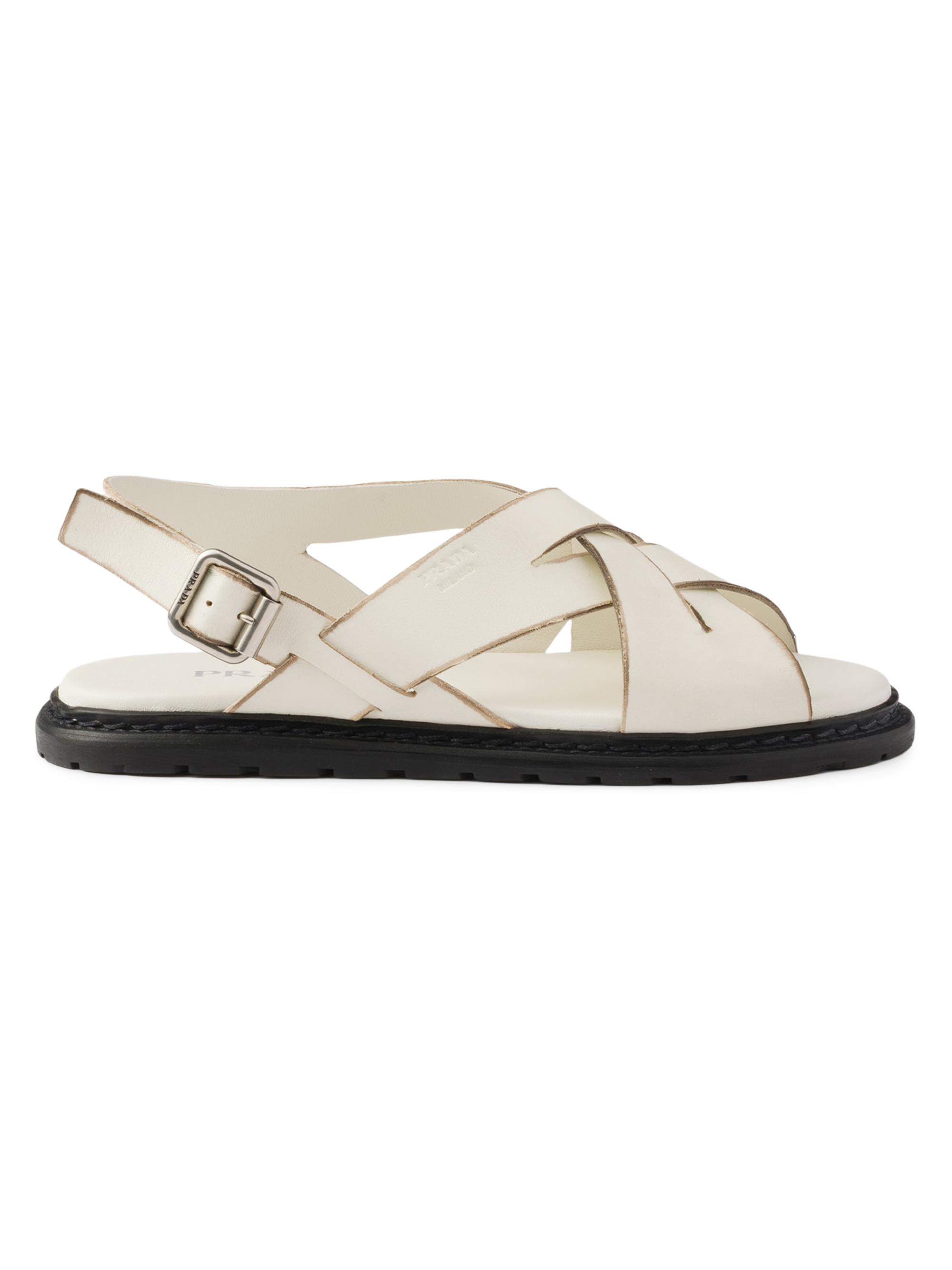 Prada Women's Antiqued Leather Sandals - White