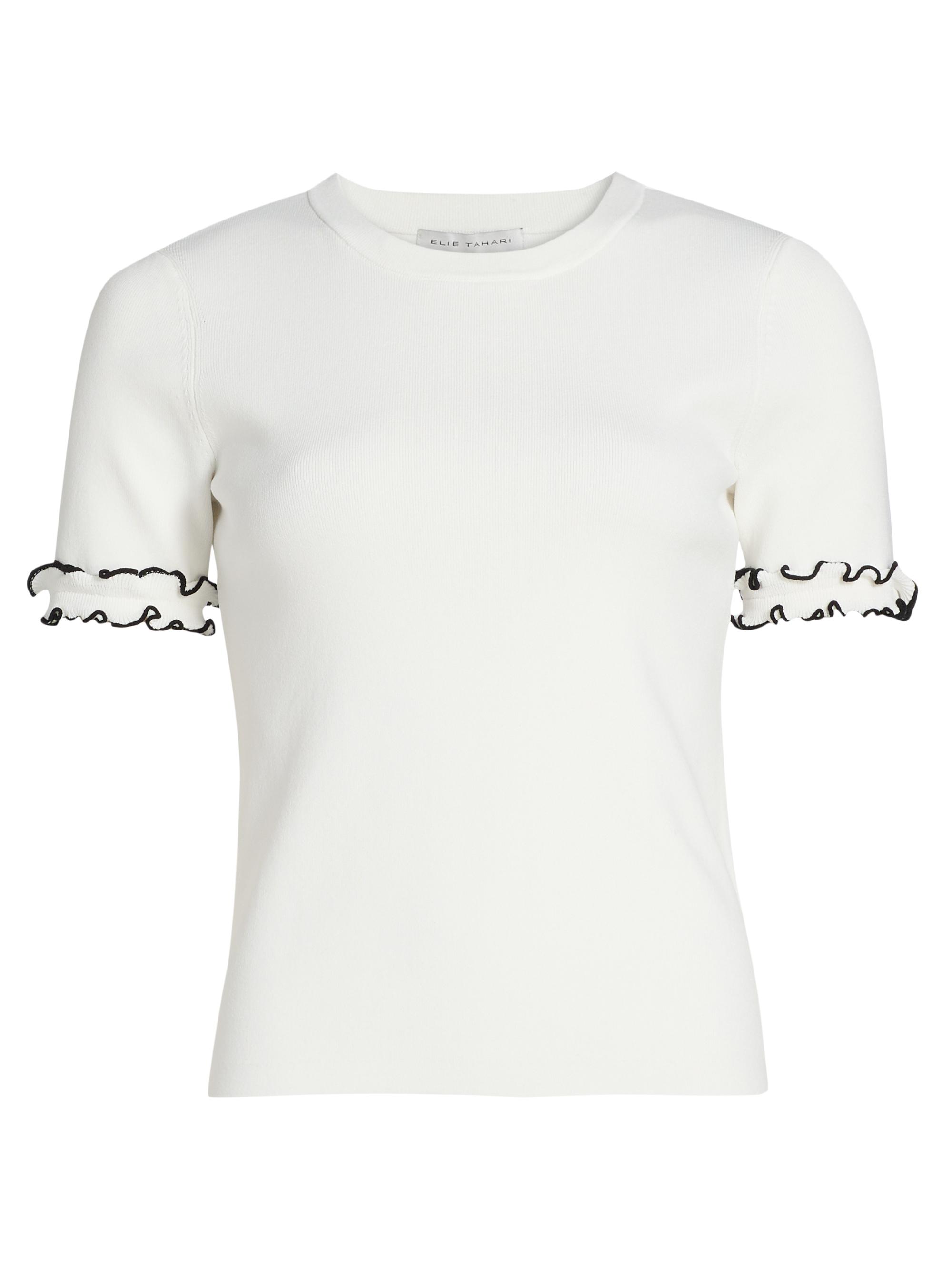 Elie Tahari Women's The Rose Frill-Cuff Top - Noir