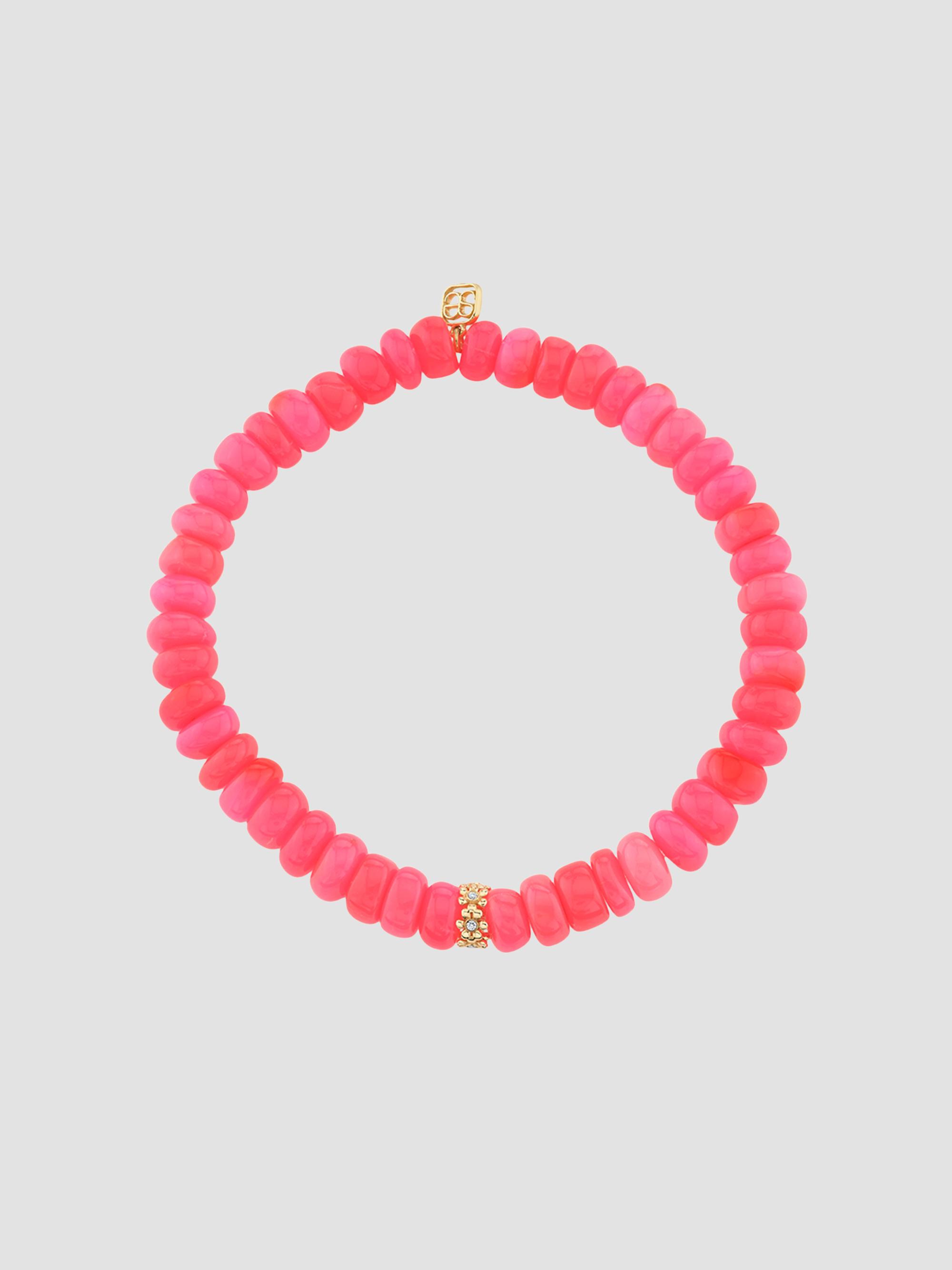 Sydney Evan Women's 14K Yellow Gold, Hot Pink Ethiopian Opal & 0.02 TCW Diamond Beaded Stretch Bracelet - Gold