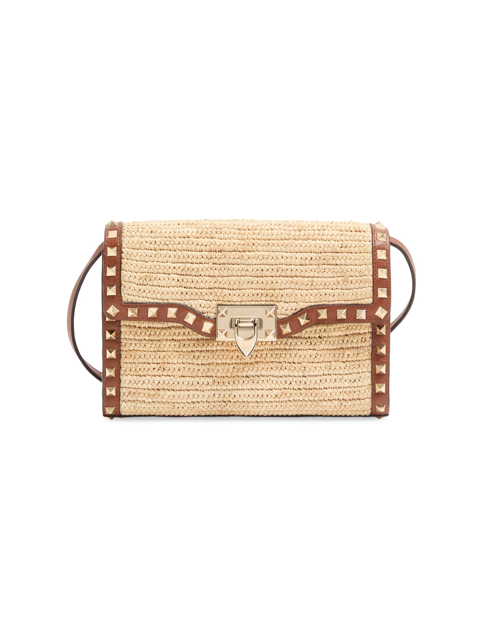 Valentino Garavani Women's Rockstud  Shoulder Bag in Raffia - Natural