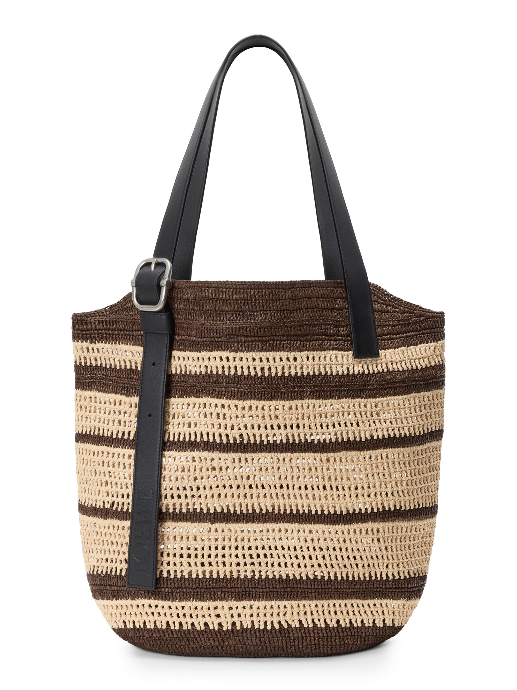 LOEWE Men's  x Paula's Ibiza Loop Basket Striped Raffia Tote Bag - Chocolate Natural
