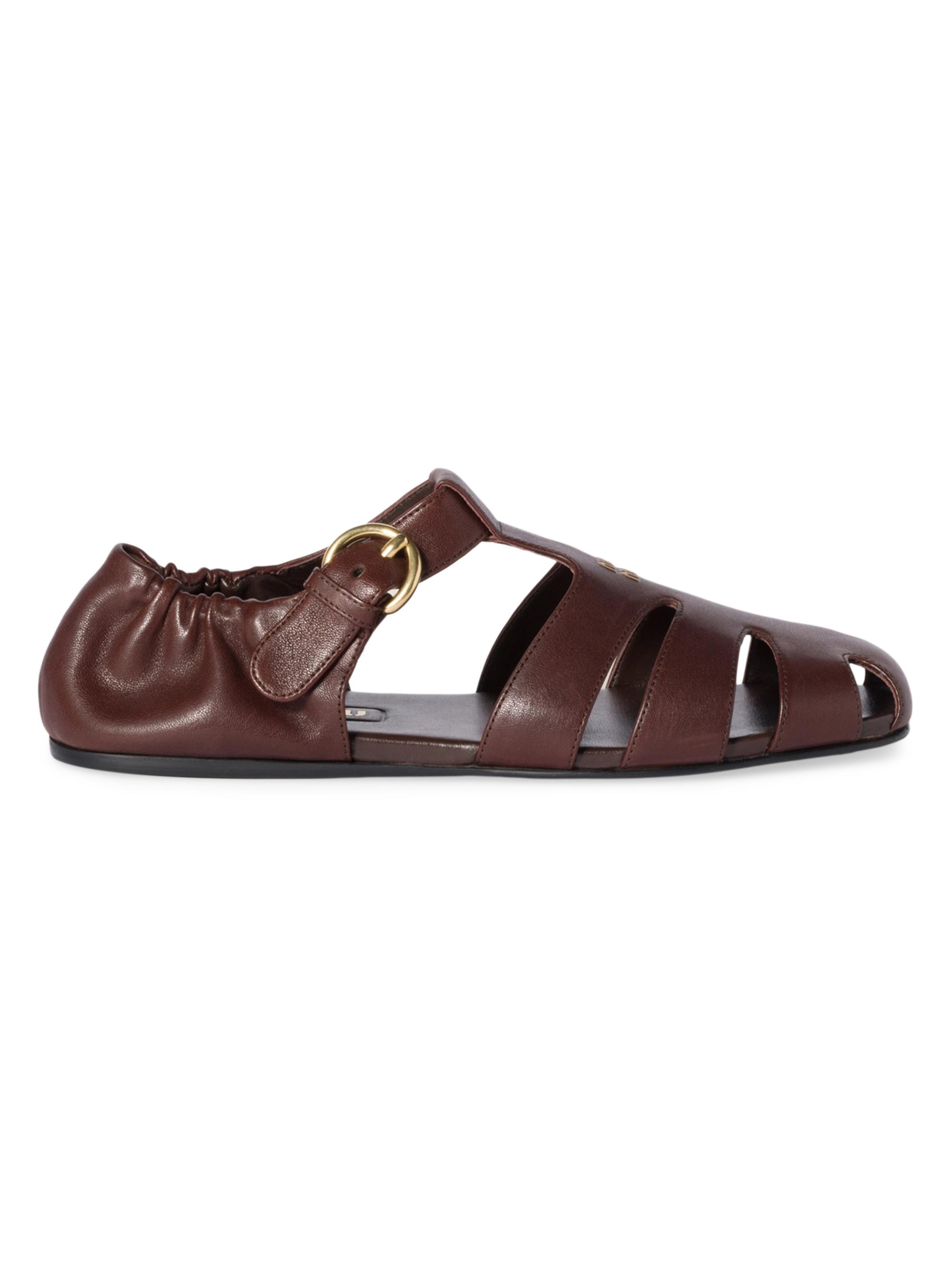 Miu Miu Women's Ruches Nappa Leather Fisherman Sandals - Brown