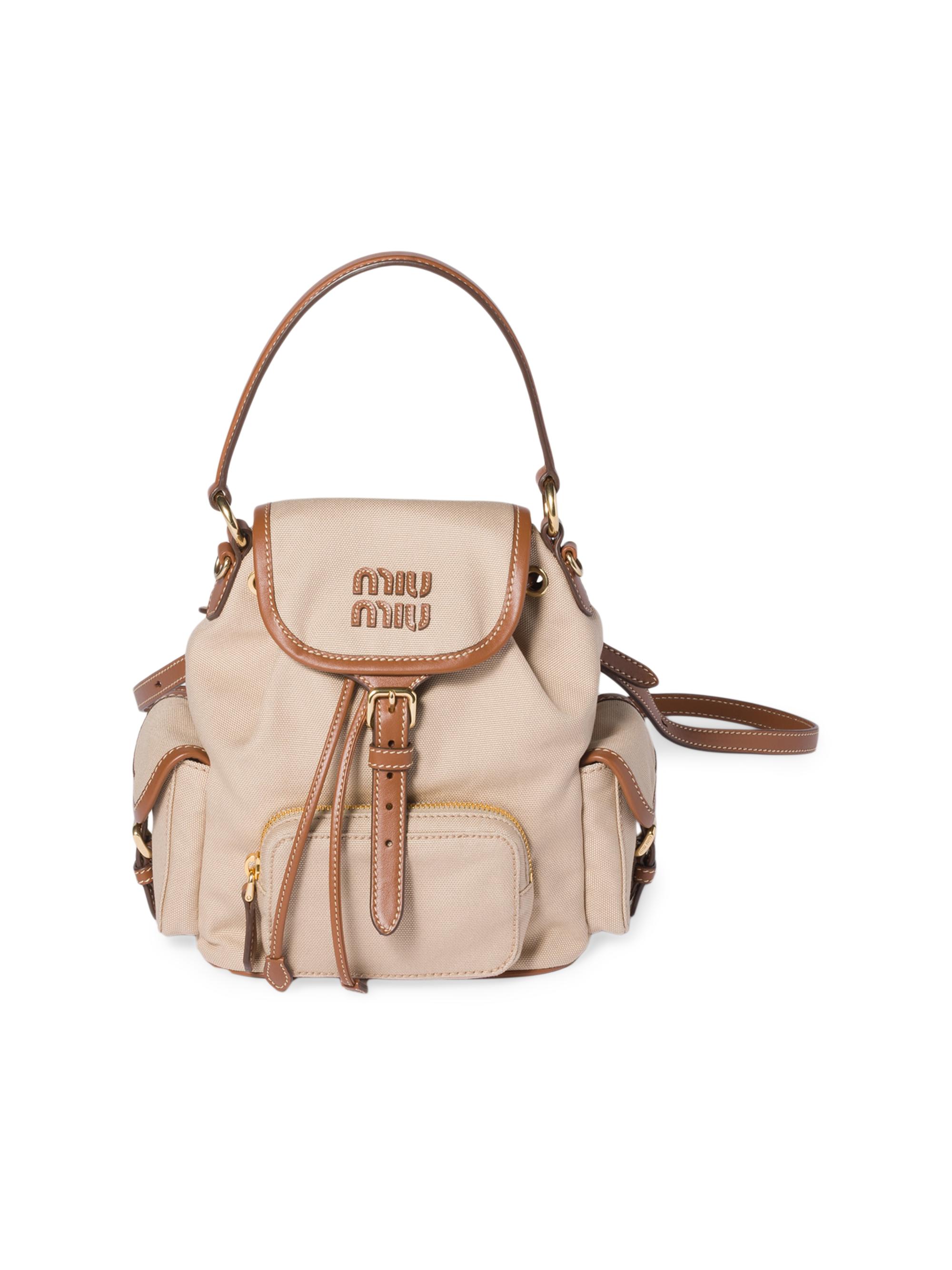 Miu Miu Women's Canvas and Leather Backpack - Beige Khaki