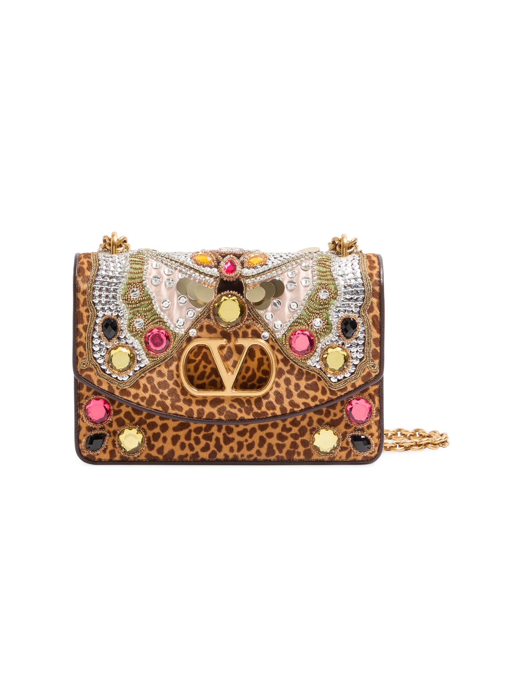Valentino Garavani Women's Vain Shoulder Bag in Pony-Effect Calfskin with Embroidery