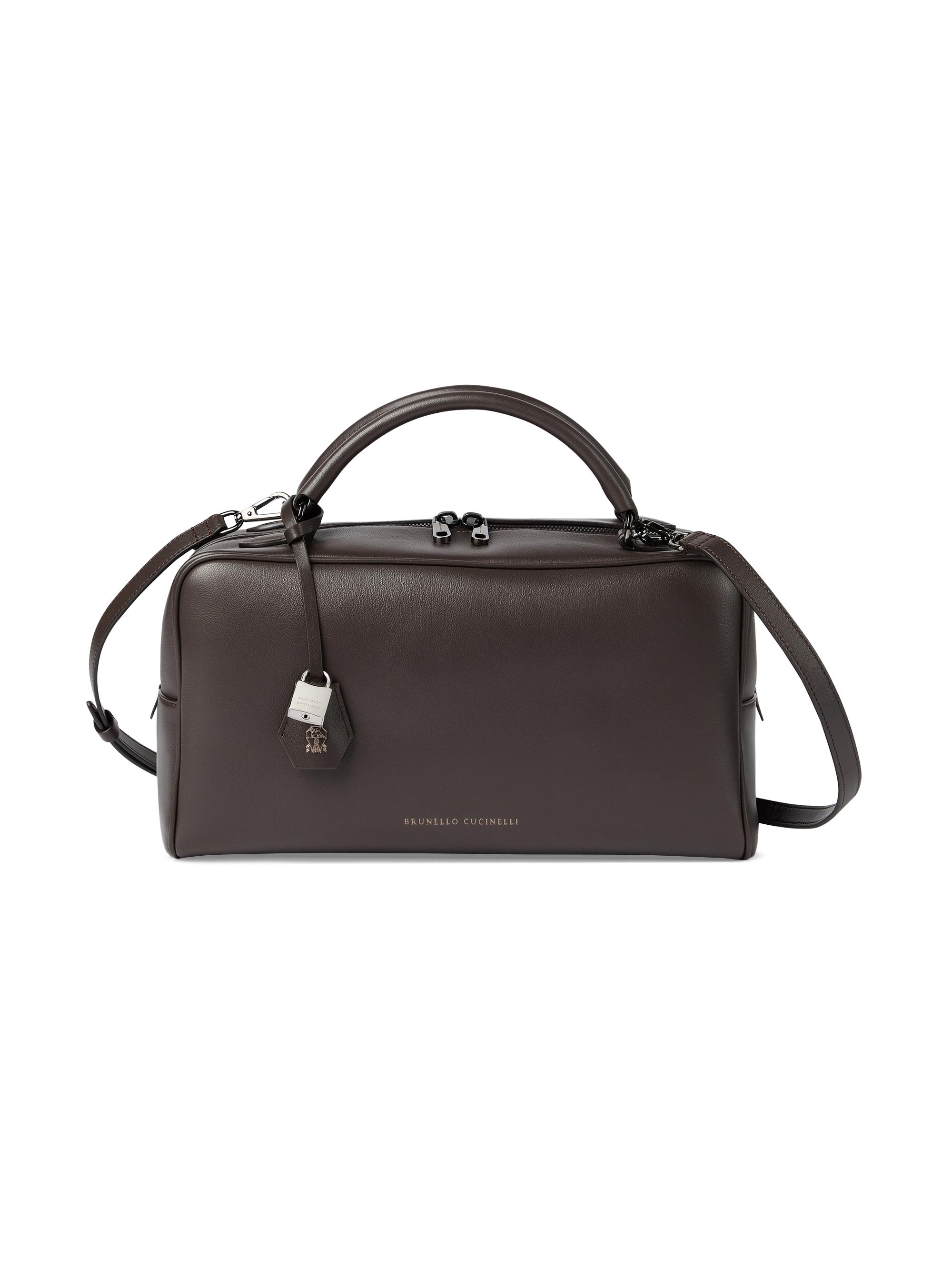 Brunello Cucinelli Women's Explorer Boston Top Handle Bag in Glossy Nappa Leather - Rust Brown