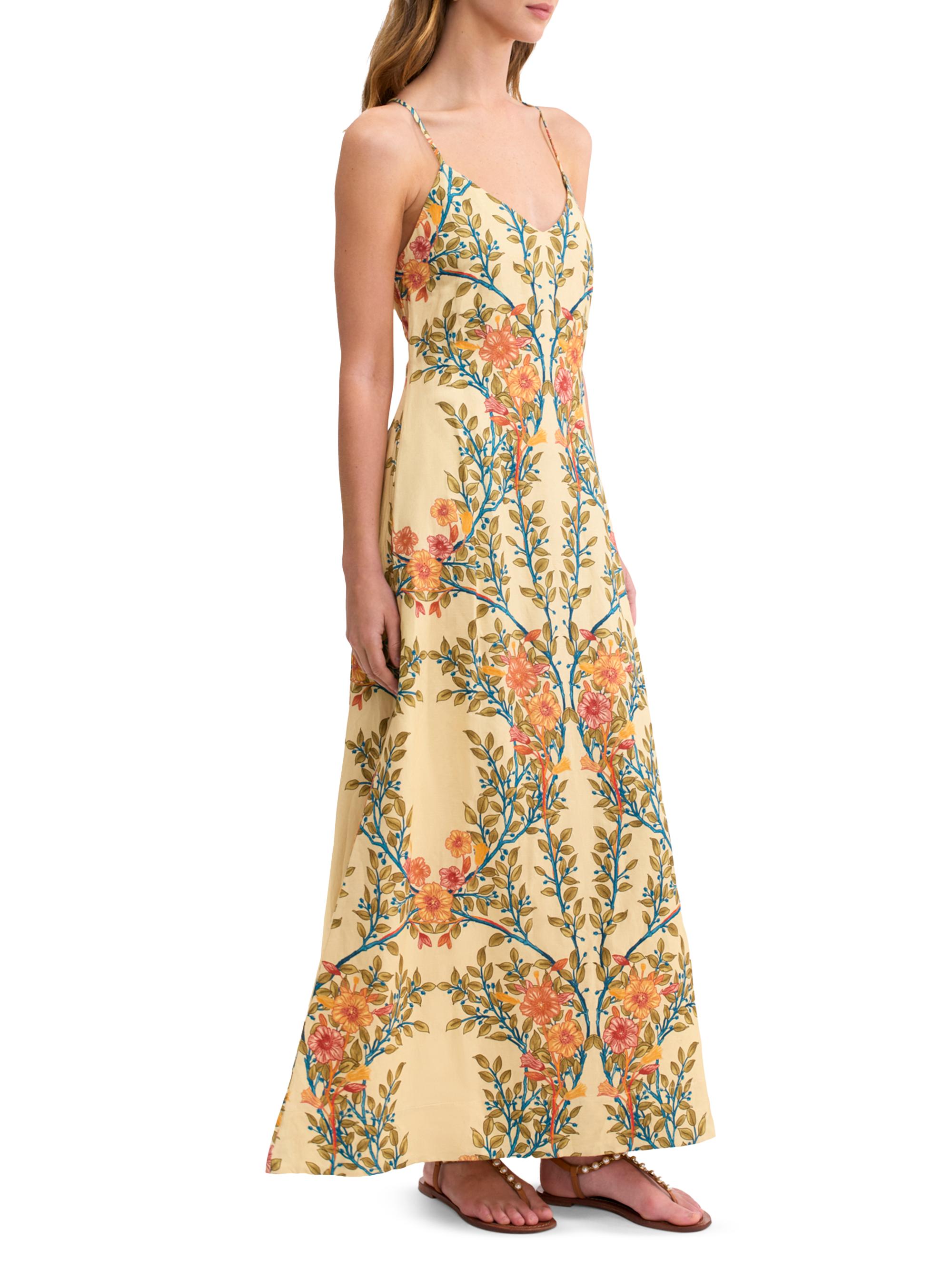 chinese dress ladies Yellow Floral Linen Maxi Dress - All Dresses