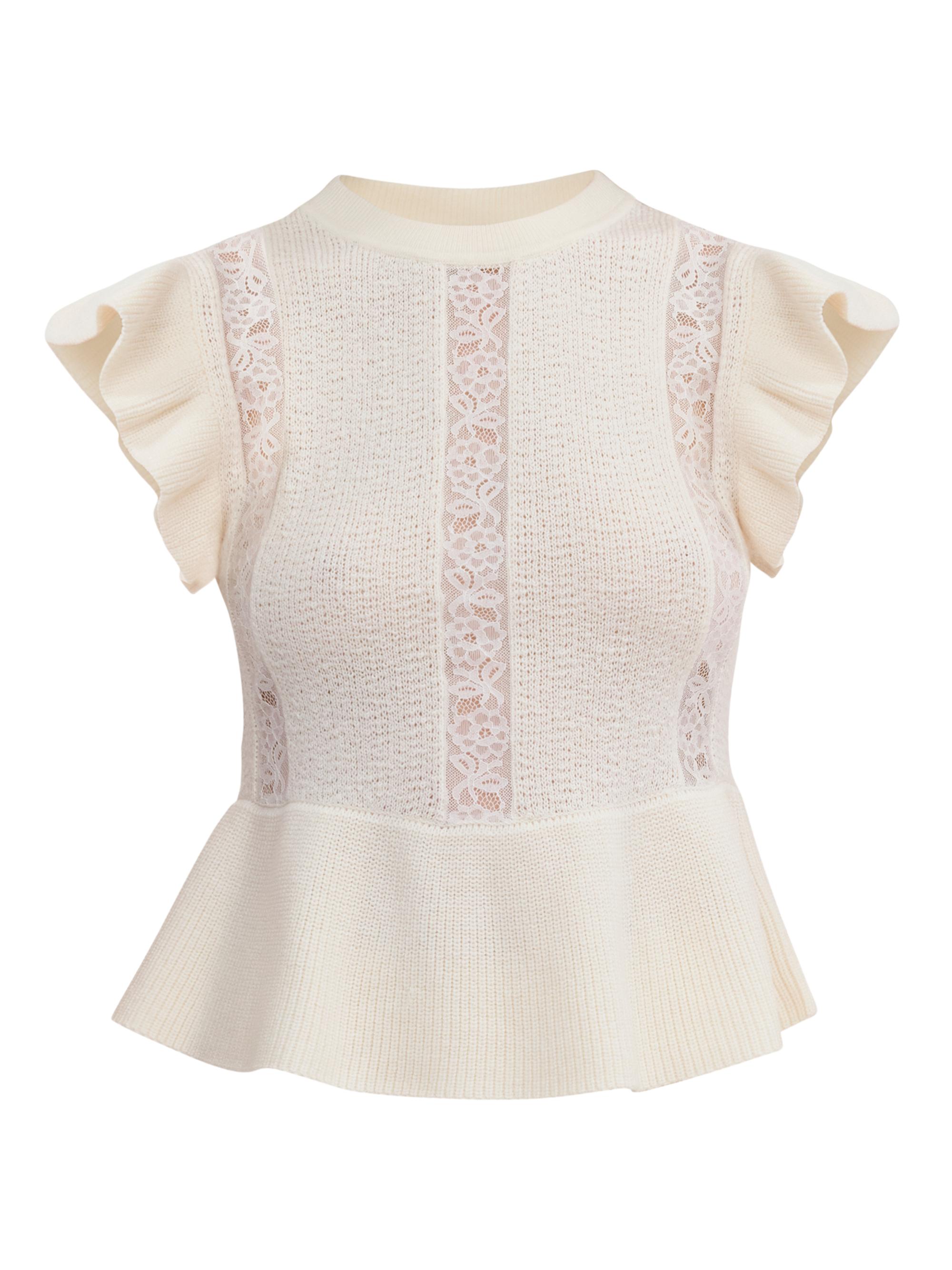 Rebecca Taylor Women's Rhea Lace-Trim Merino Wool-Cotton Sweater - Peony Pink