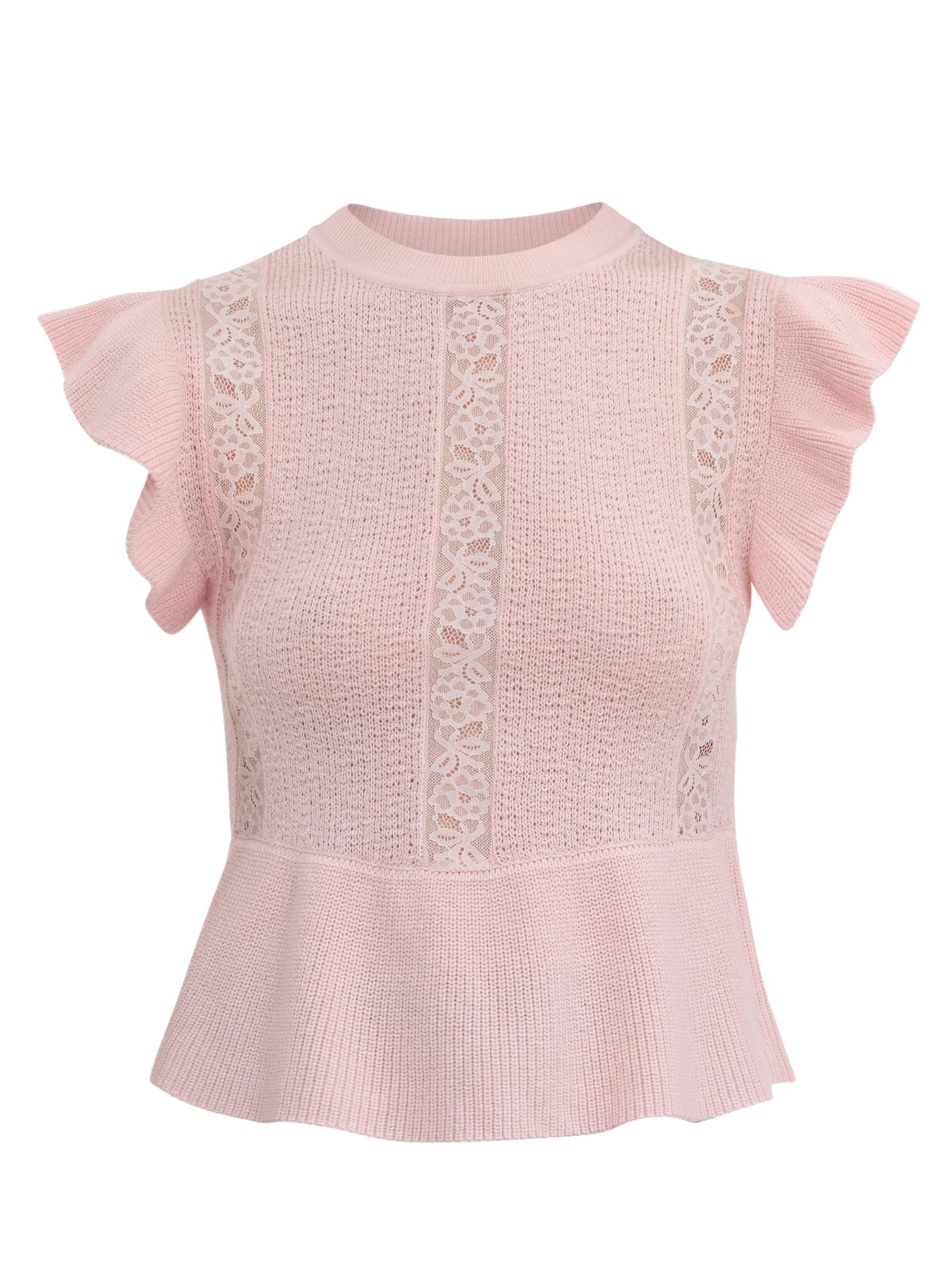 Rebecca Taylor Women's Rhea Lace-Trim Merino Wool-Cotton Sweater - Peony Pink