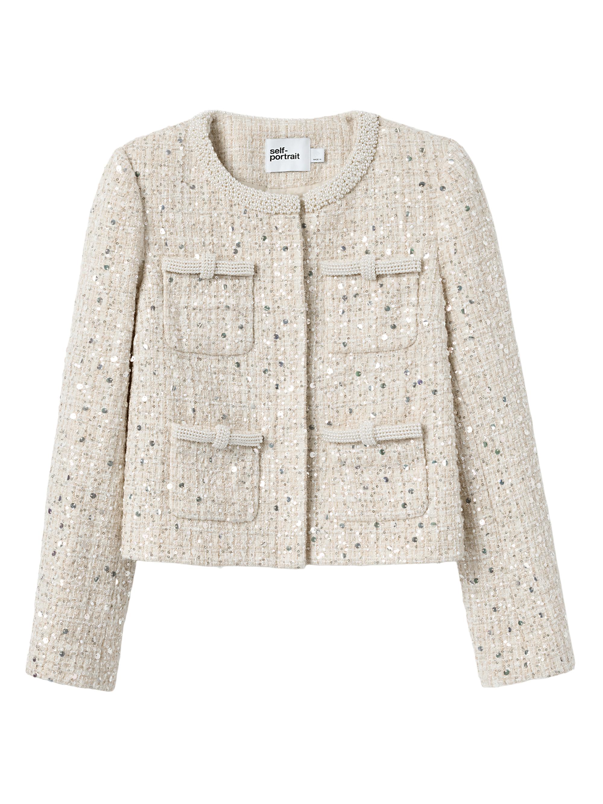 Self-Portrait Women's Embellished Bouclé Collarless Jacket - Cream | Thumbnail 6