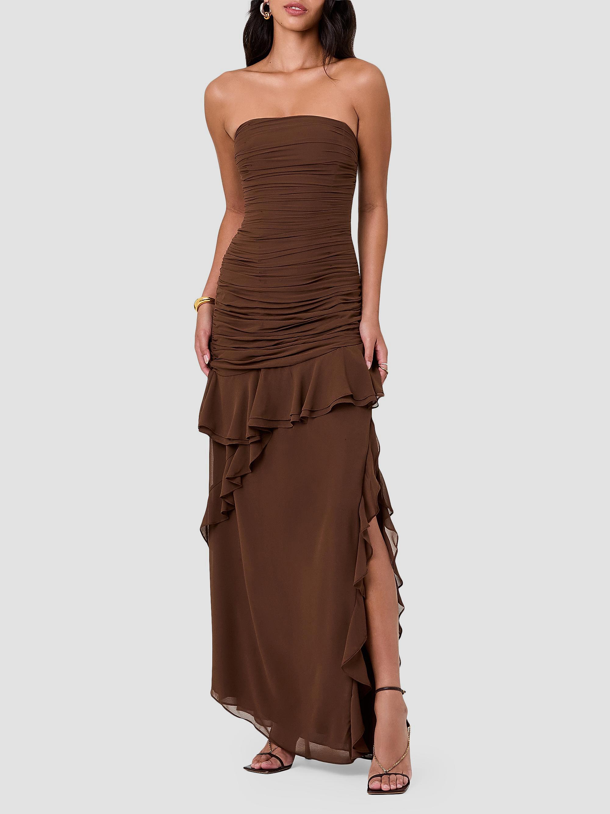 nicola NICHOLAS Viola Ruched Ruffle Strapless Maxi Dress | Saks Fifth Avenue