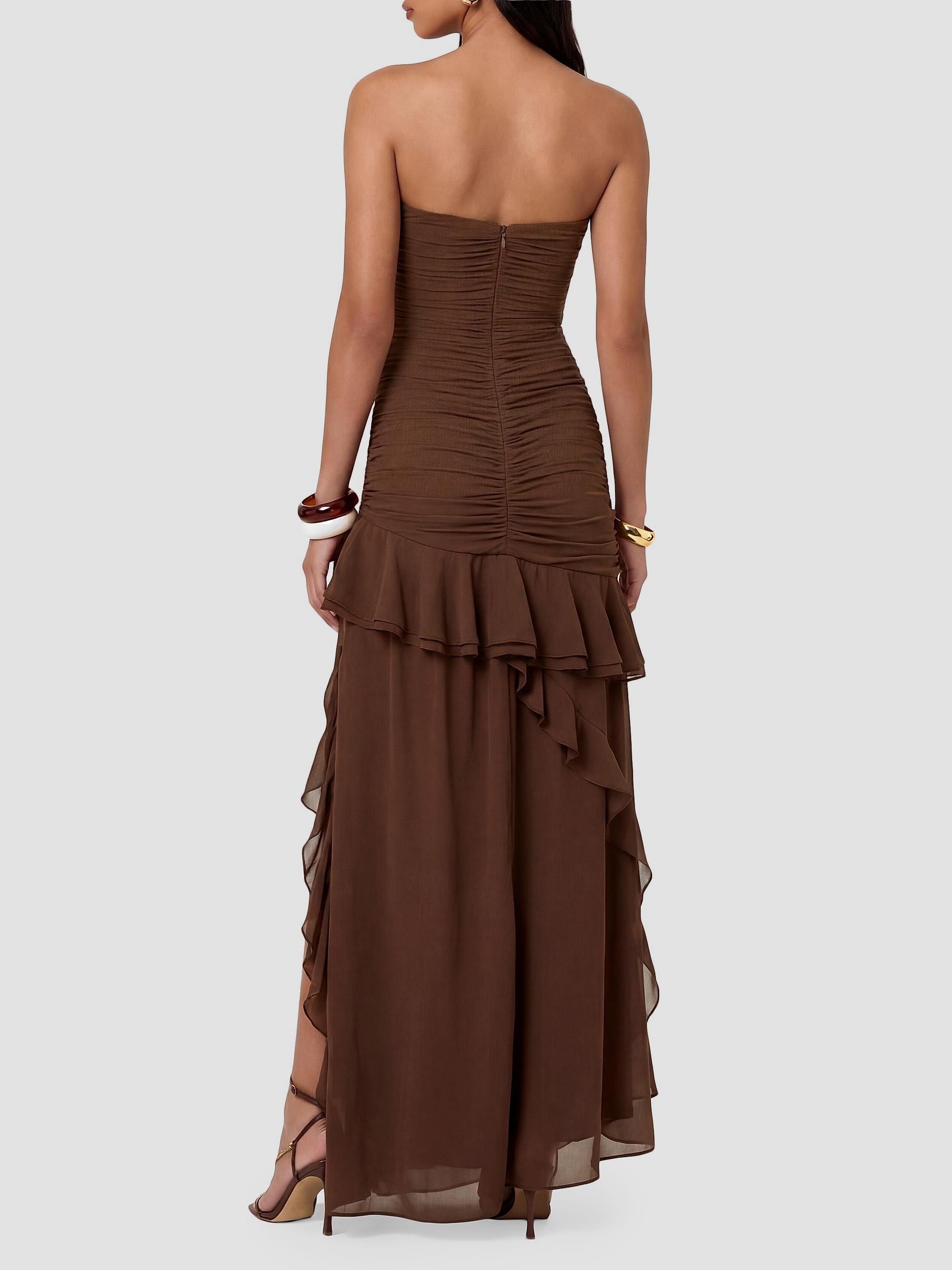 NICHOLAS Viola Ruched Ruffle Strapless Maxi Dress | Saks Fifth Avenue