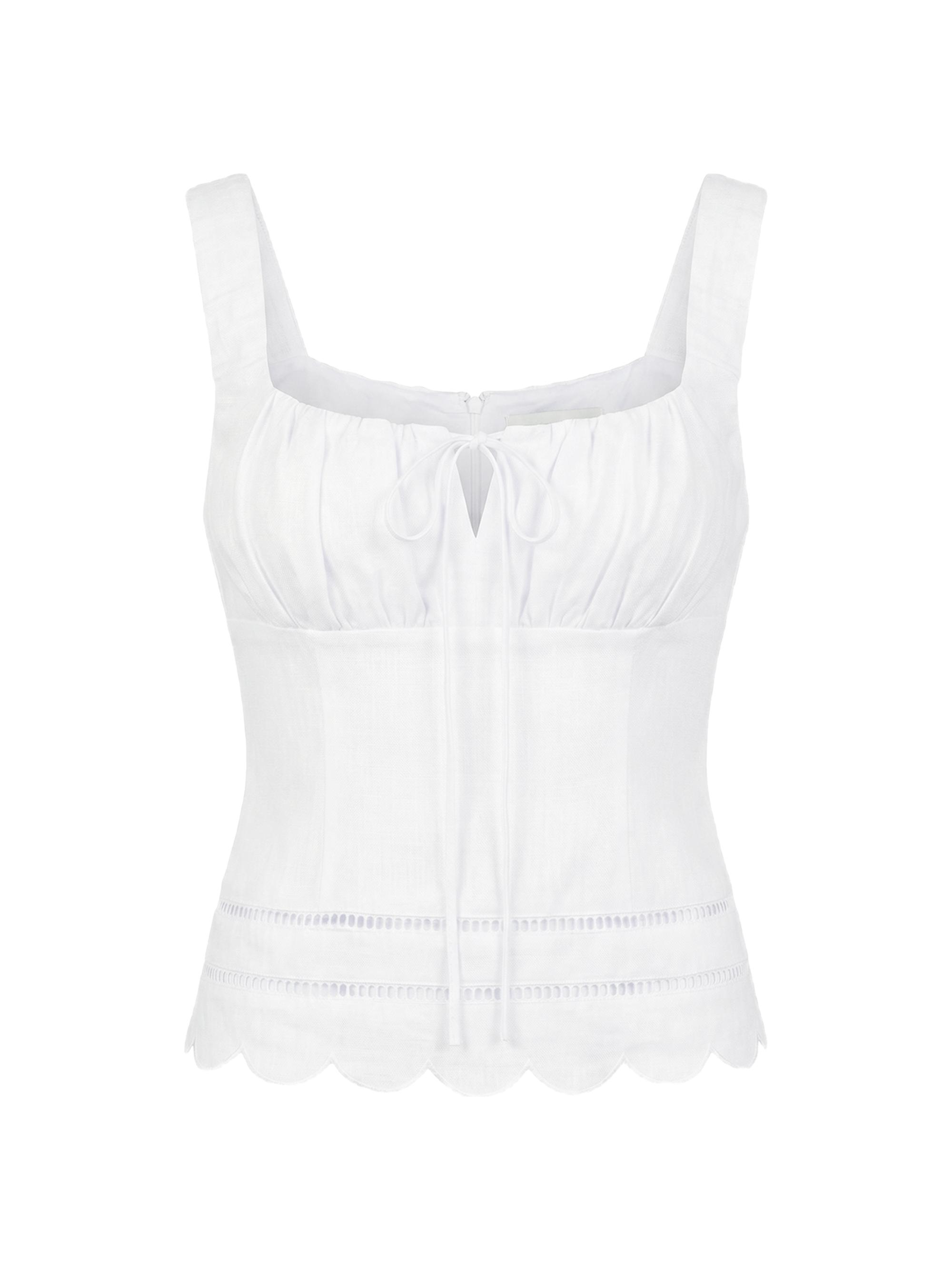 Nicholas the Label Women's Ebba Linen Latice-Trim Babydoll Top -