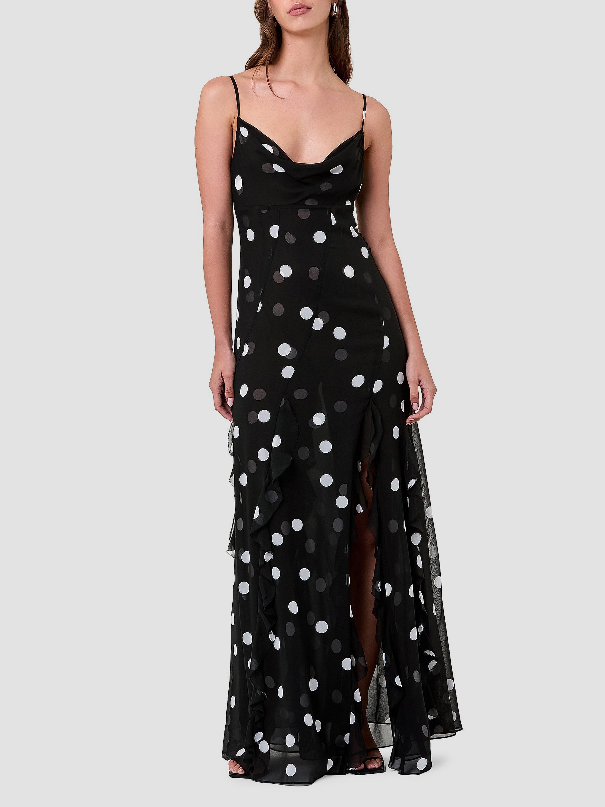 Nicholas the Label Women's Kamila Ruffled Polka Dot Georgette Gown - Scattered Dot Black | Thumbnail 2
