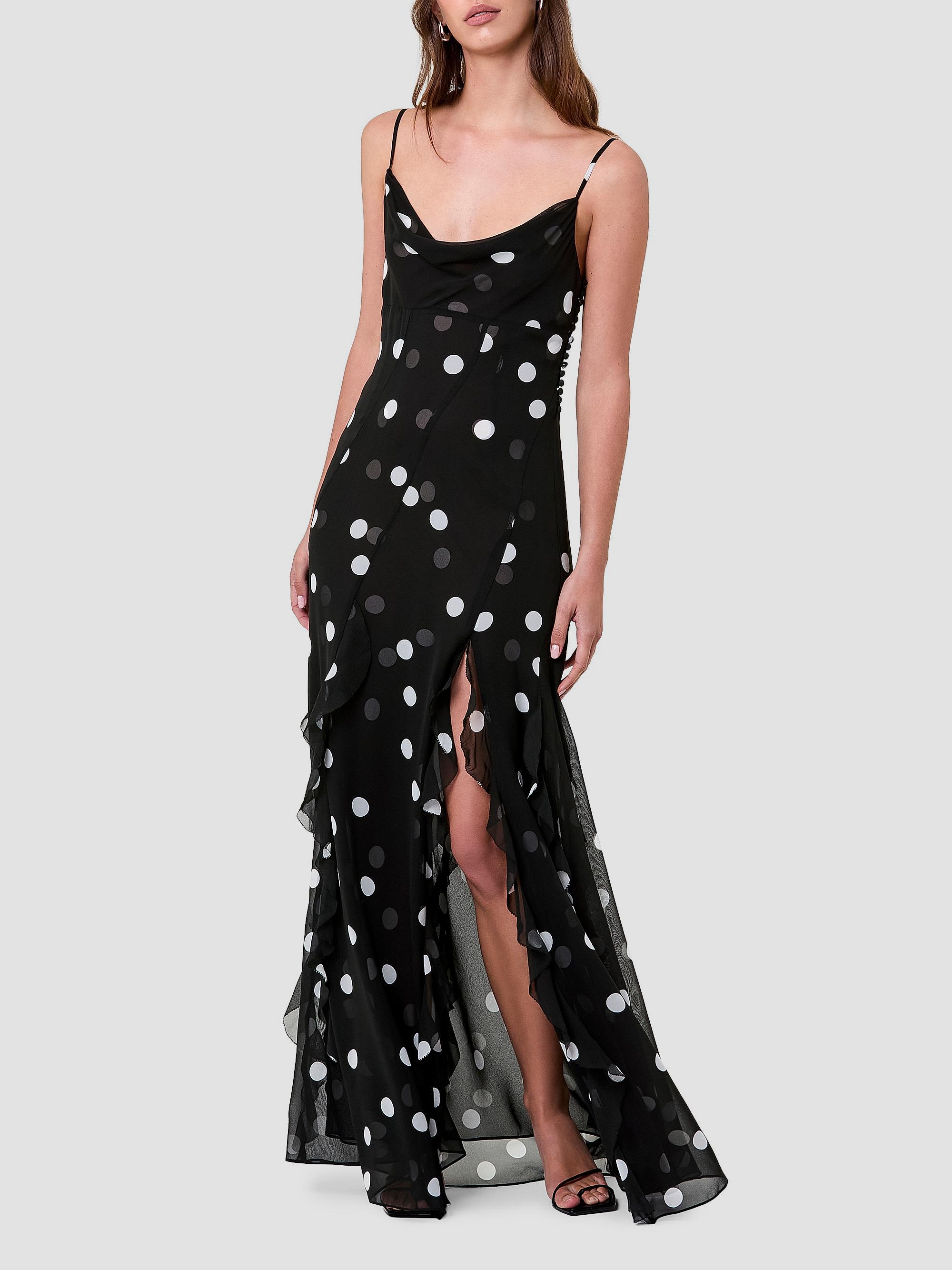 Nicholas the Label Women's Kamila Ruffled Polka Dot Georgette Gown - Scattered Dot Black | Thumbnail 3