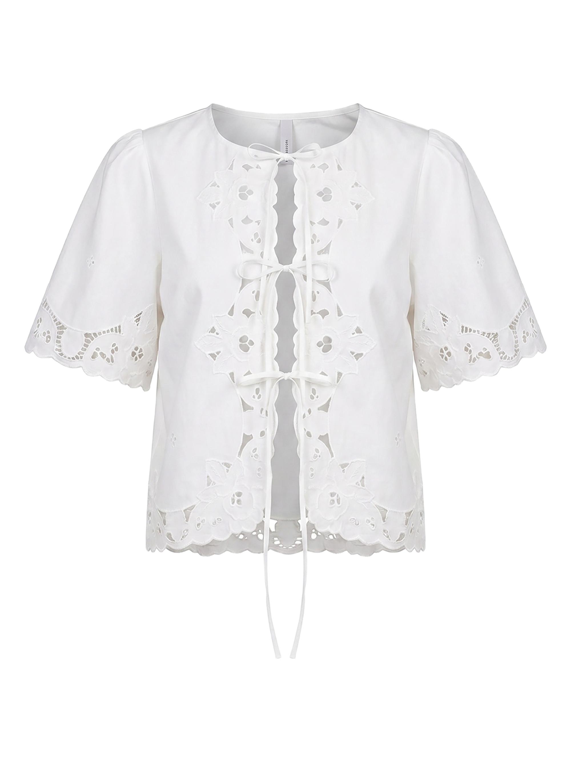 Nicholas the Label Women's Isabel Embroidered Tie-Front Cotton Top -
