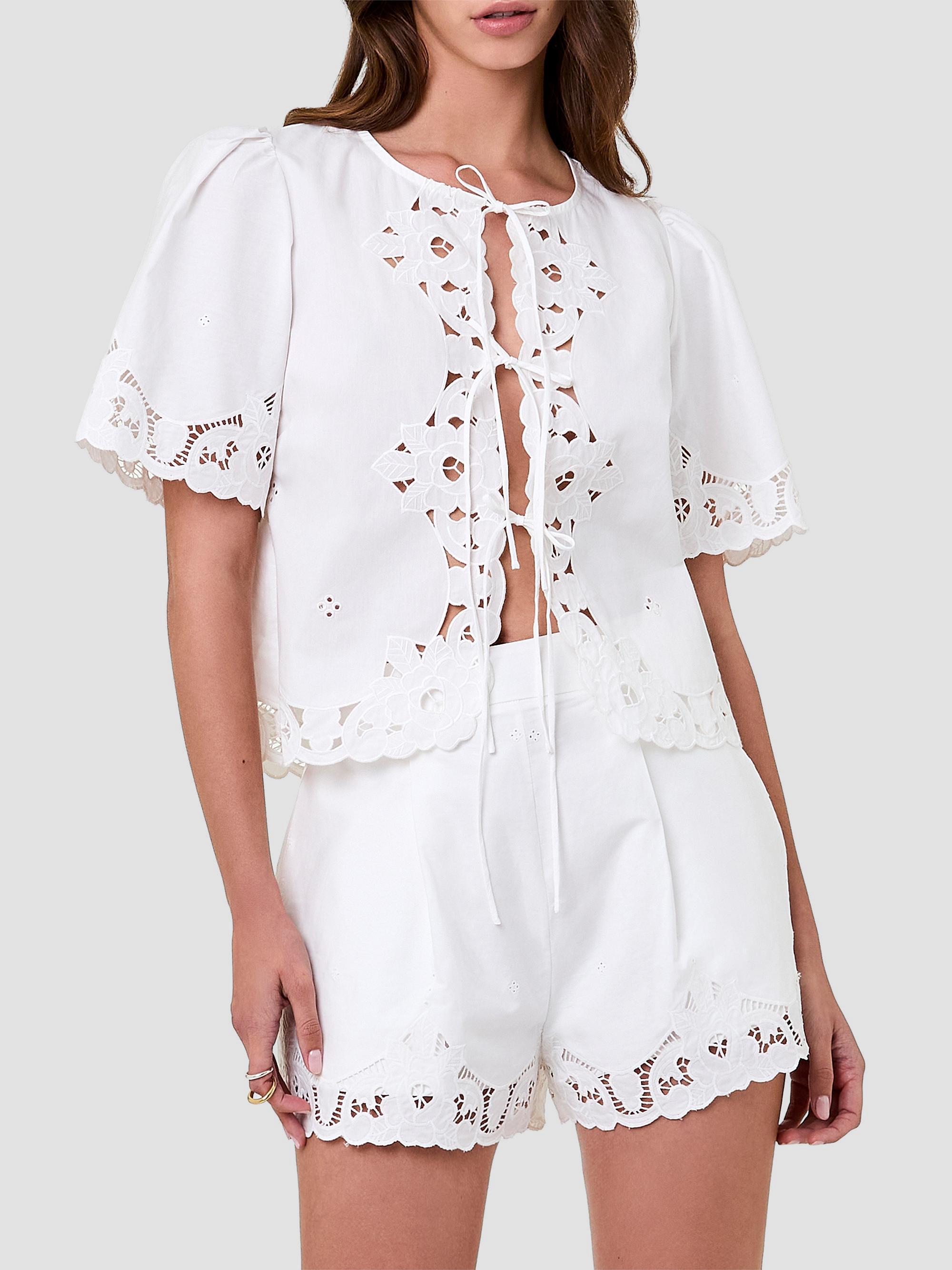 Nicholas the Label Women's Isabel Embroidered Tie-Front Cotton Top - | Thumbnail 3