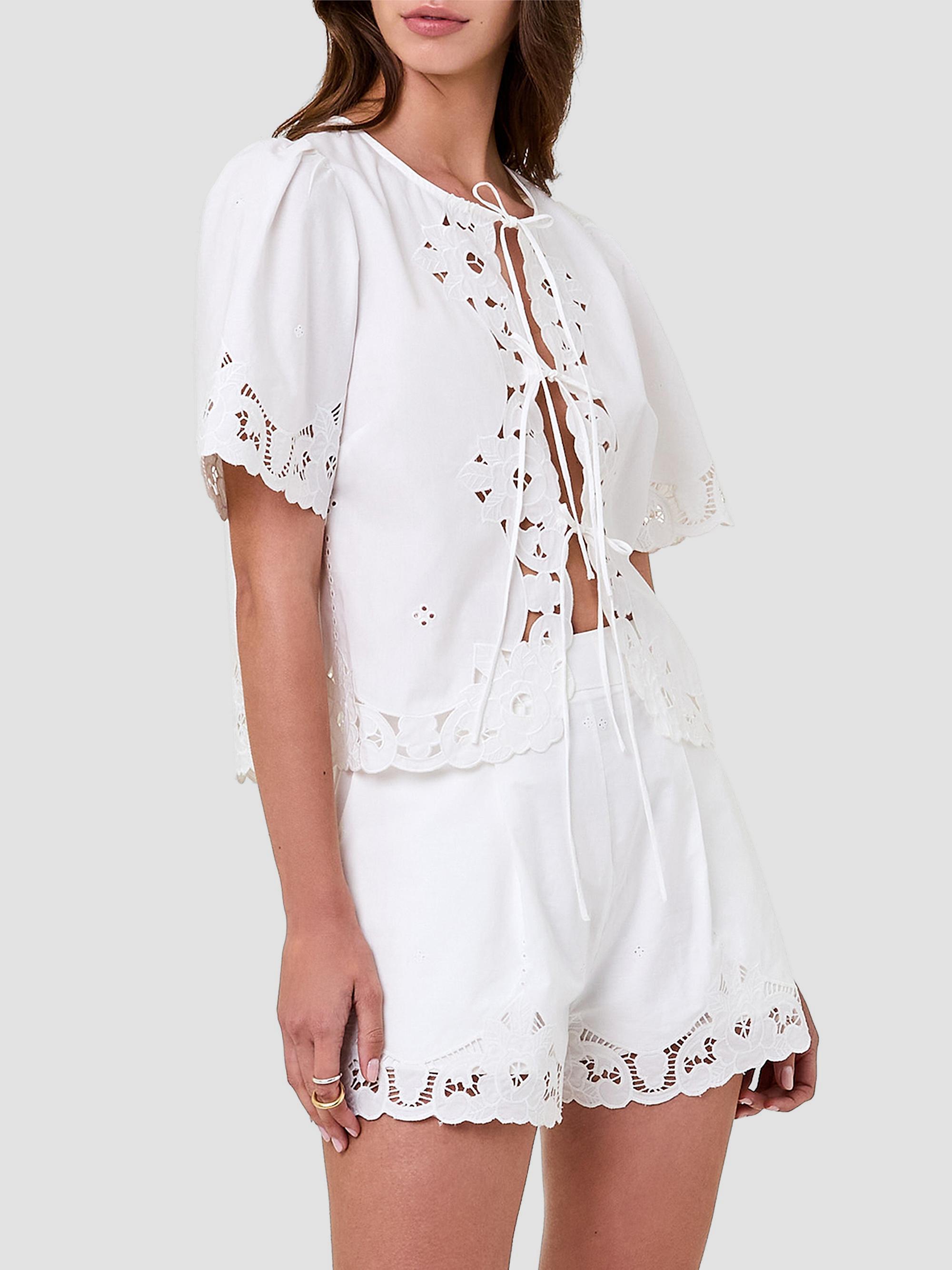 Nicholas the Label Women's Isabel Embroidered Tie-Front Cotton Top - | Thumbnail 4