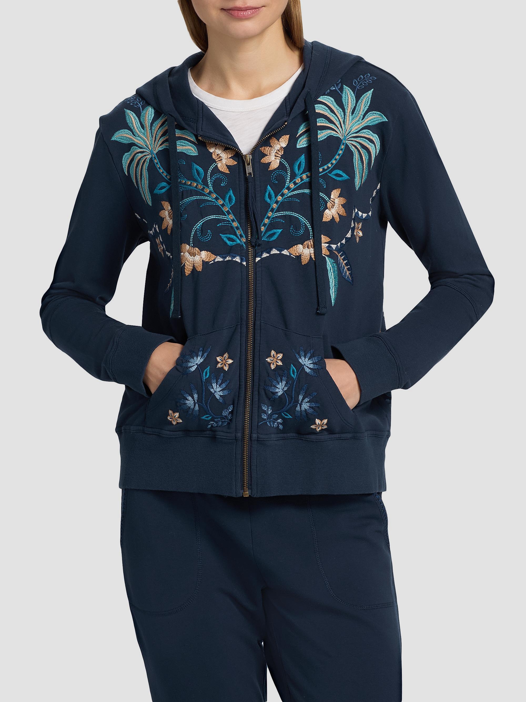 Johnny Was Una Embroidered Stretch-Cotton Zip-Front Hoodie | Saks