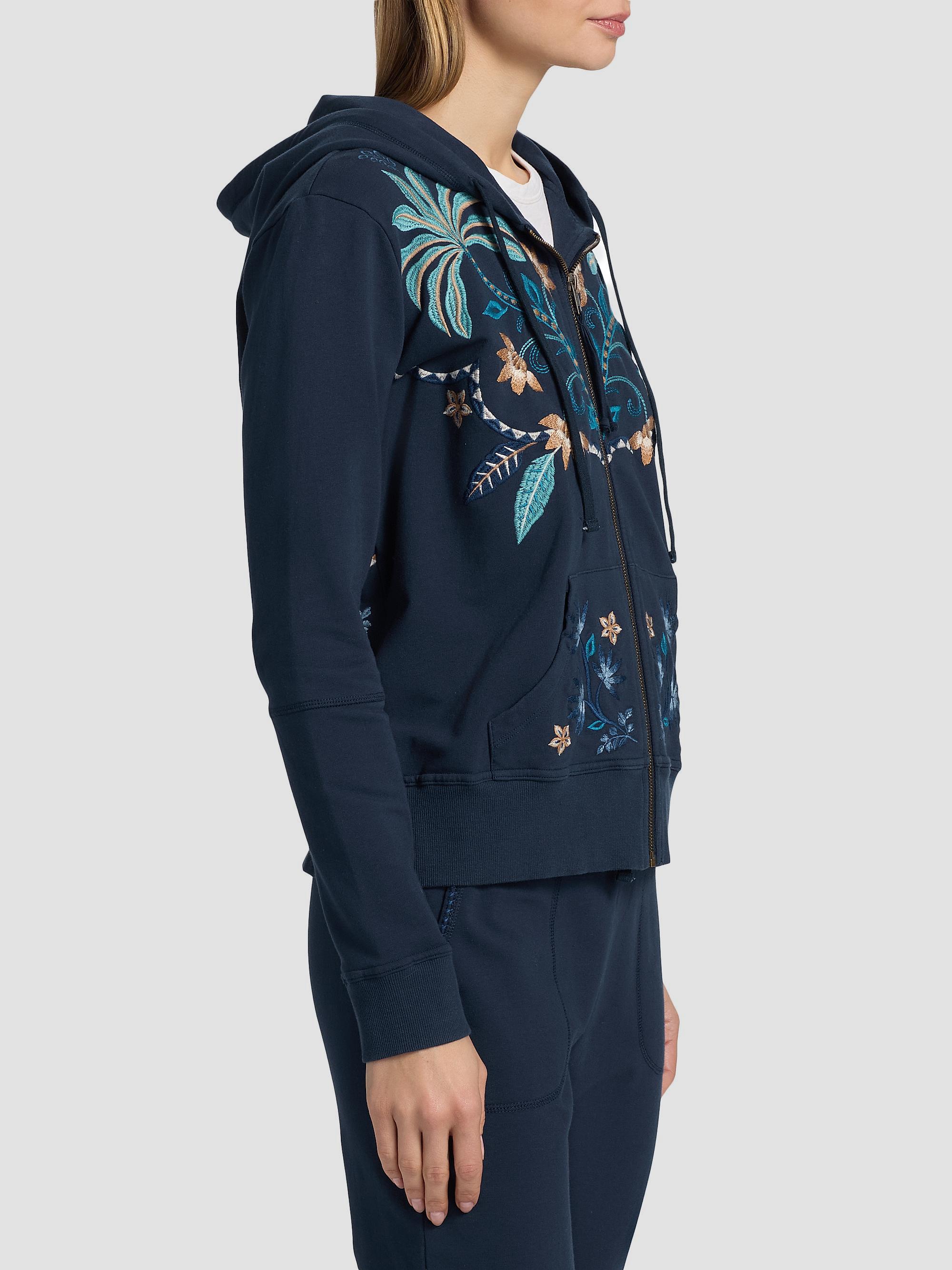 Johnny Was Una Embroidered Stretch-Cotton Zip-Front Hoodie | Saks