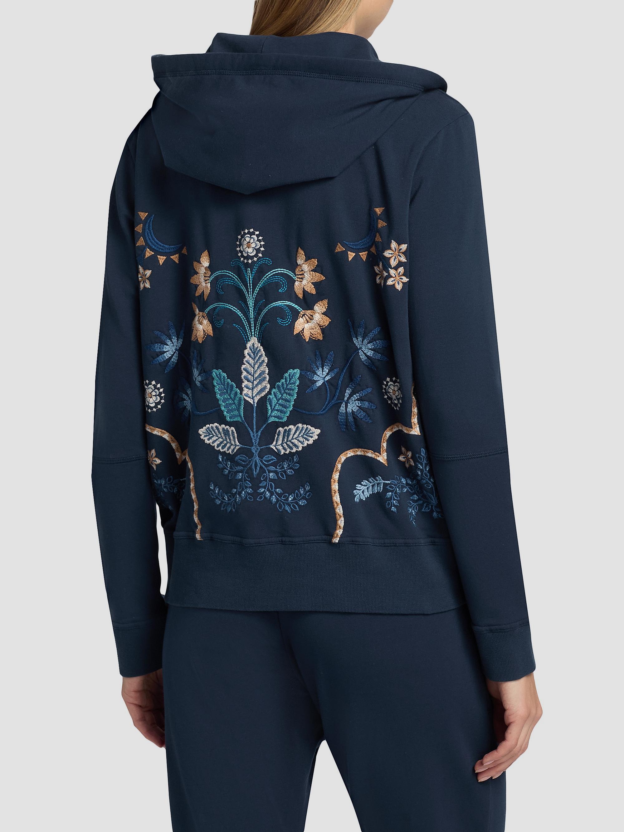 Johnny Was Una Embroidered Stretch-Cotton Zip-Front Hoodie | Saks