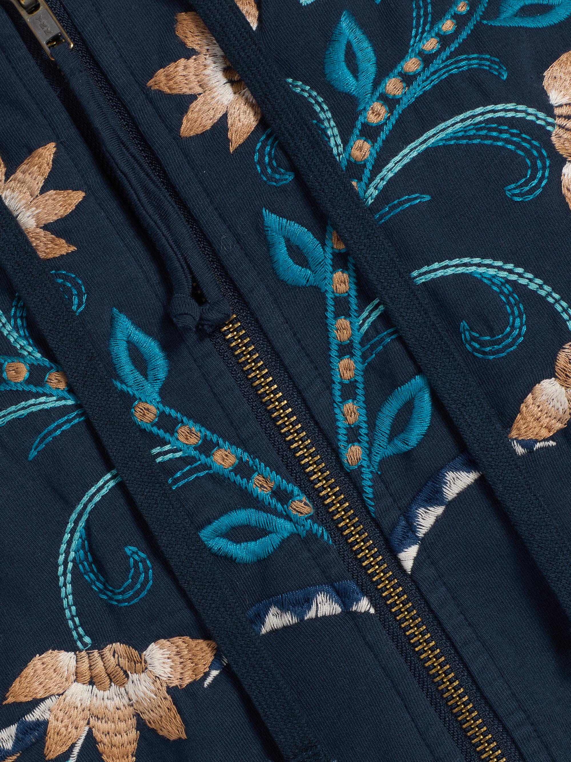 Johnny Was Una Embroidered Stretch-Cotton Zip-Front Hoodie | Saks