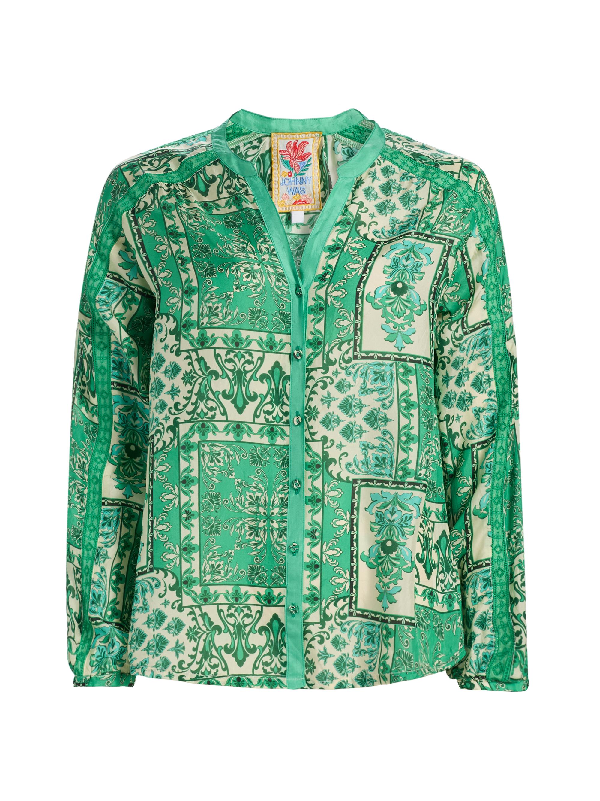 Johnny Was Women's Ellen Printed Silk Button-Front Shirt - Hollandia