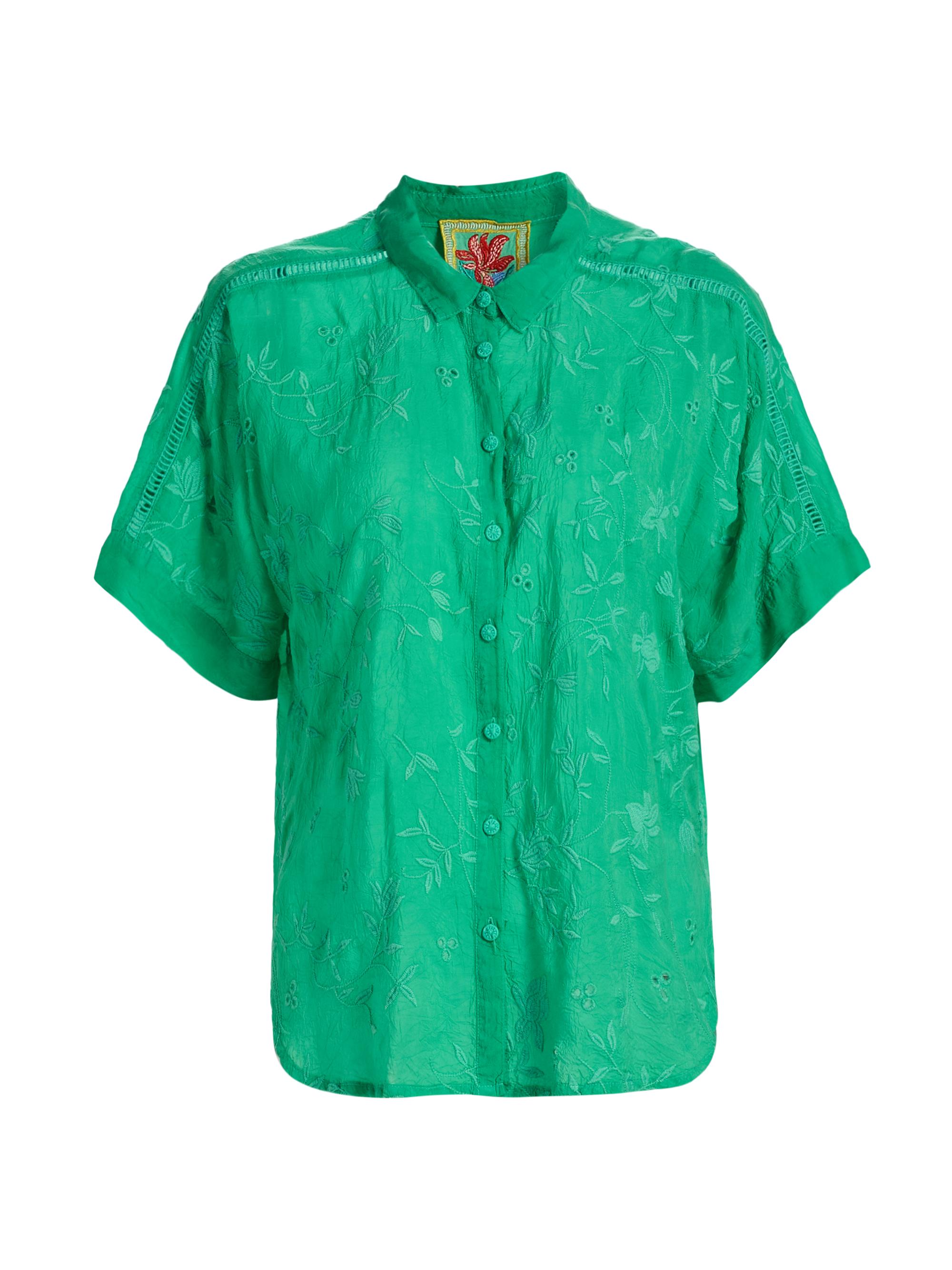Johnny Was Women's The Audrey Eyelet Flower Embroidered Shirt - Bright Green