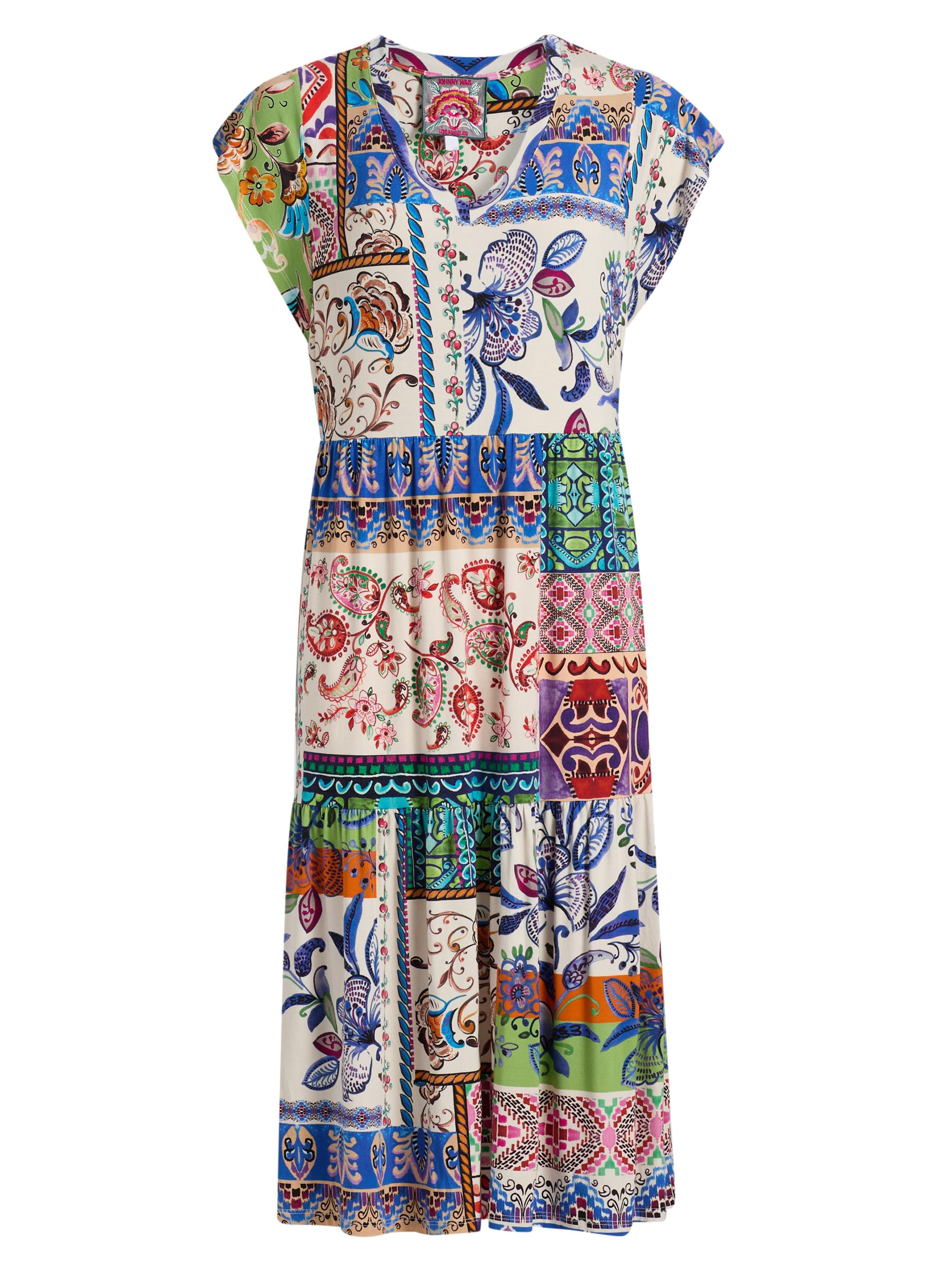 Johnny Was Women's The Janie Patchwork Printed Tea-Length Dress - Armeria Scarf