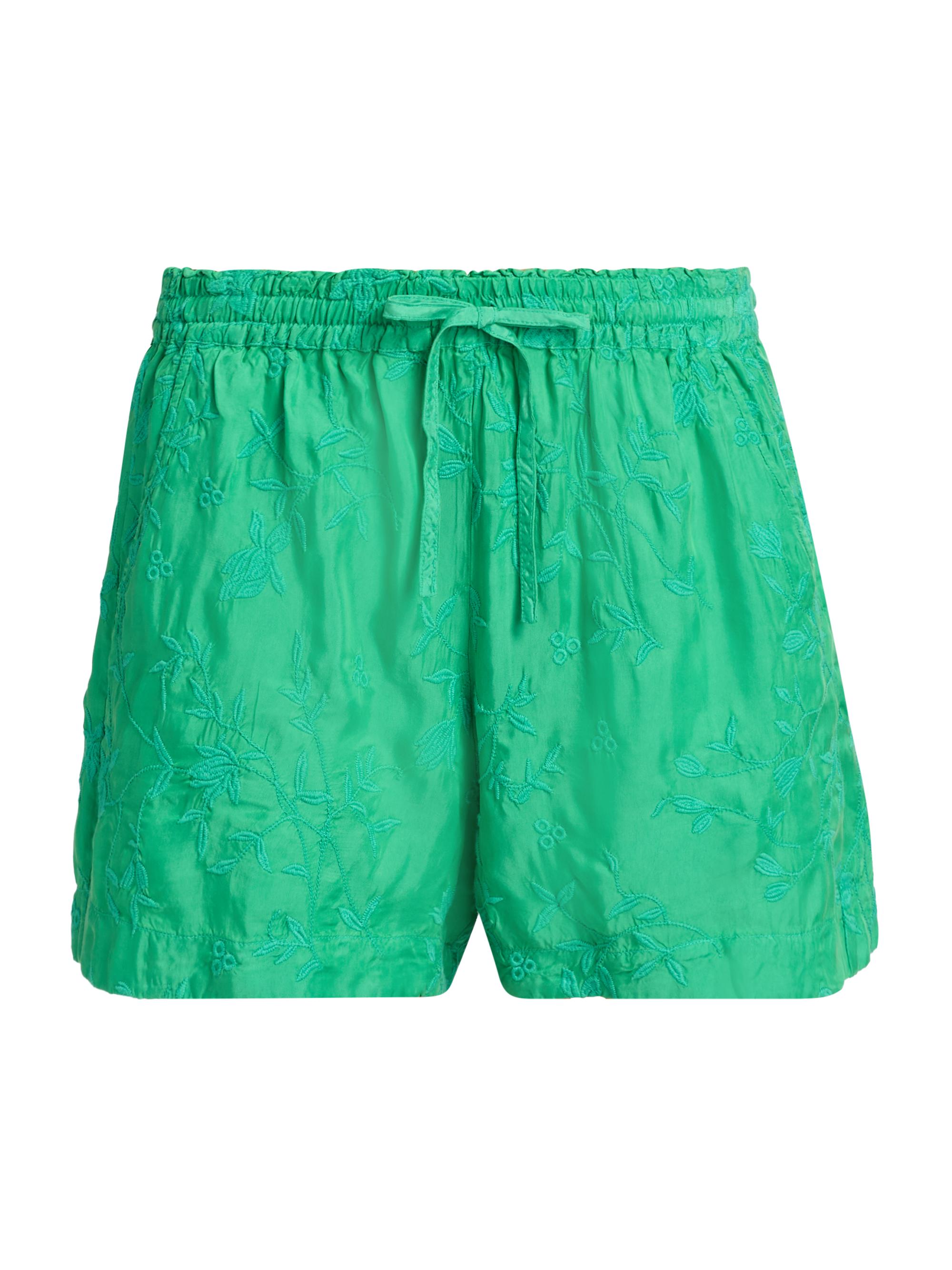 Johnny Was Women's The Audrey Flower Embroidered Drawstring Shorts - Bright Green
