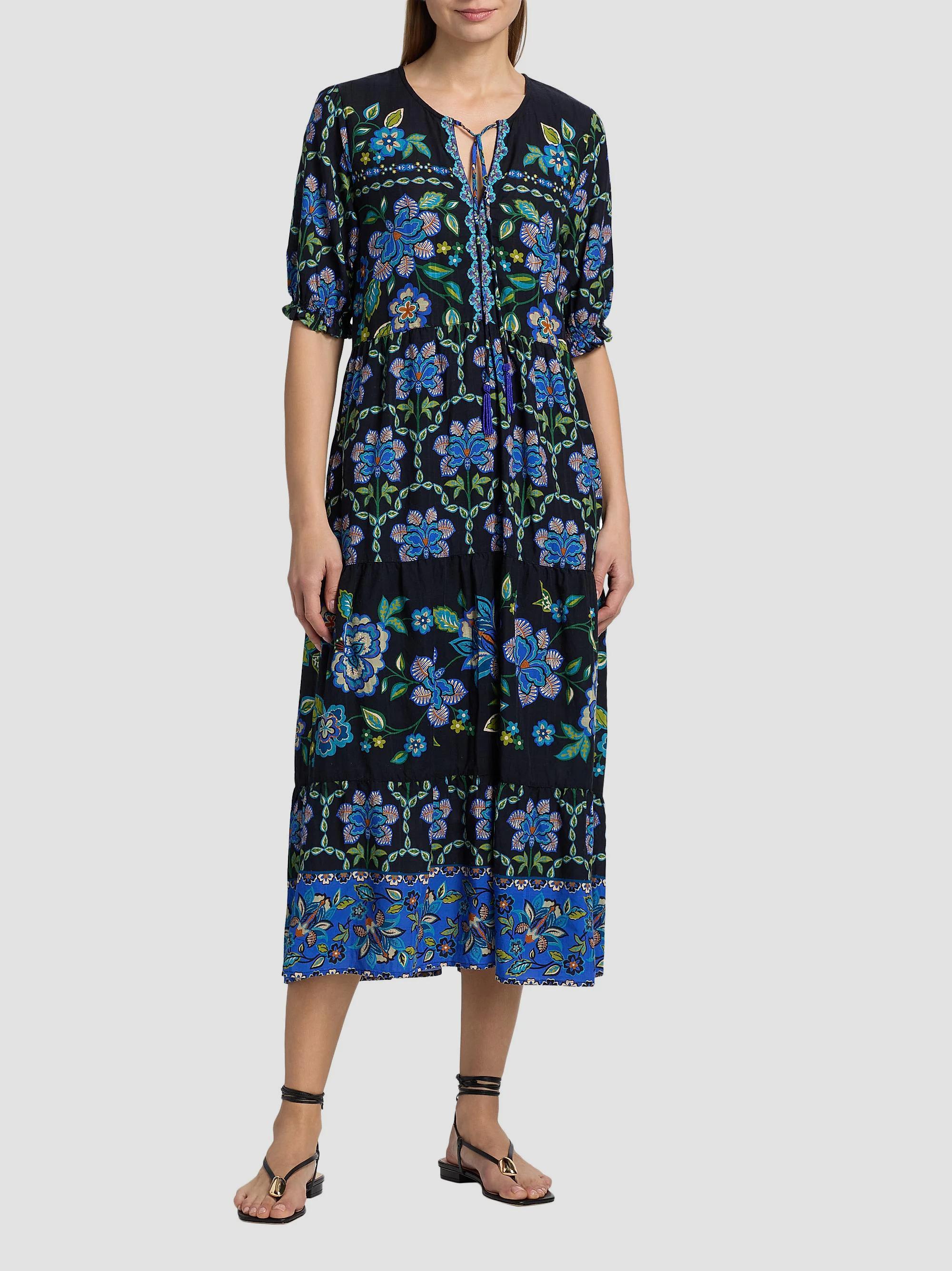 Johnny Was Delmira Floral Cotton-Blend Midi-Dress | Saks Fifth Avenue