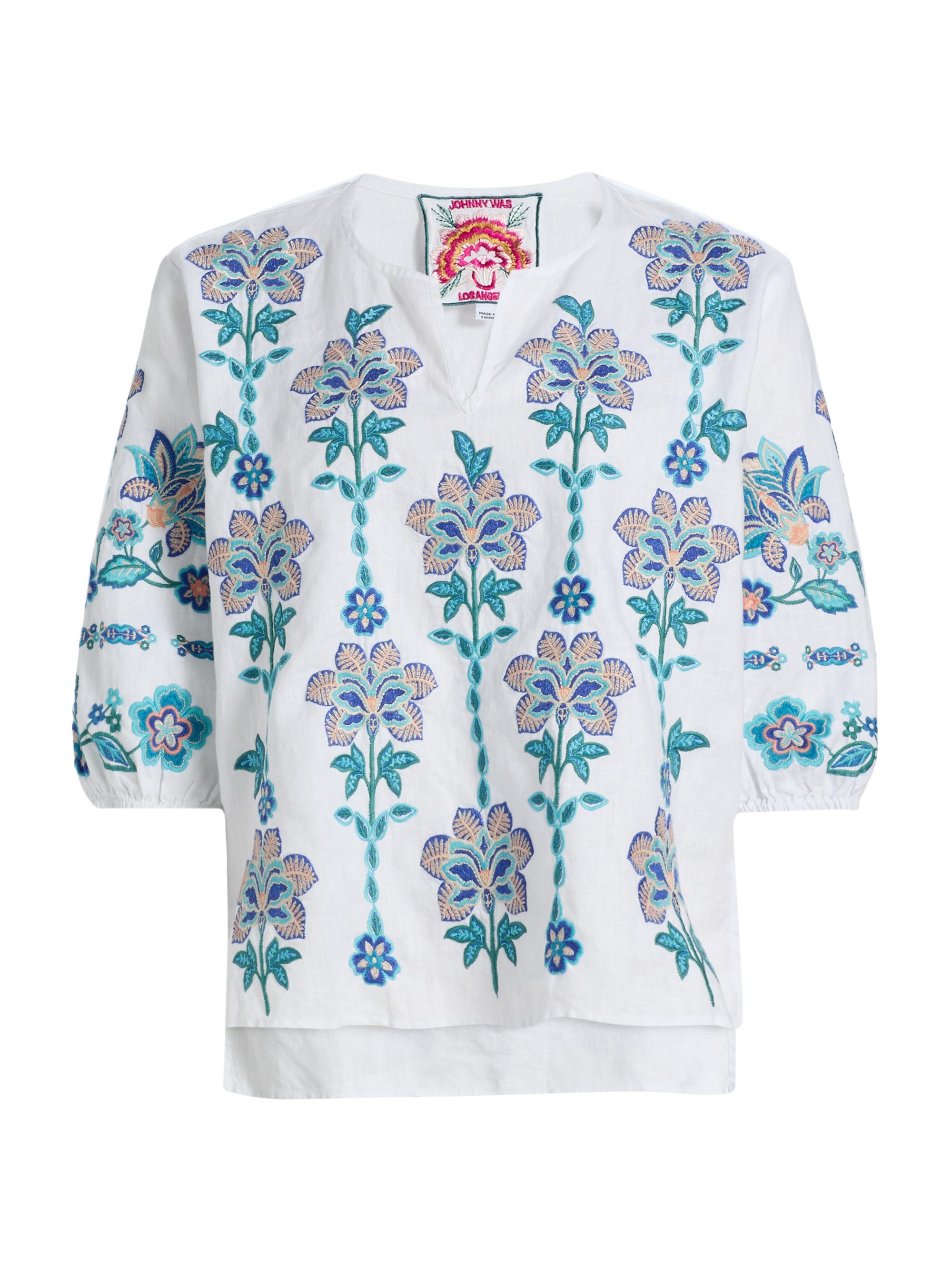 Johnny Was Women's Boheme Embroidered Linen Blouse - White