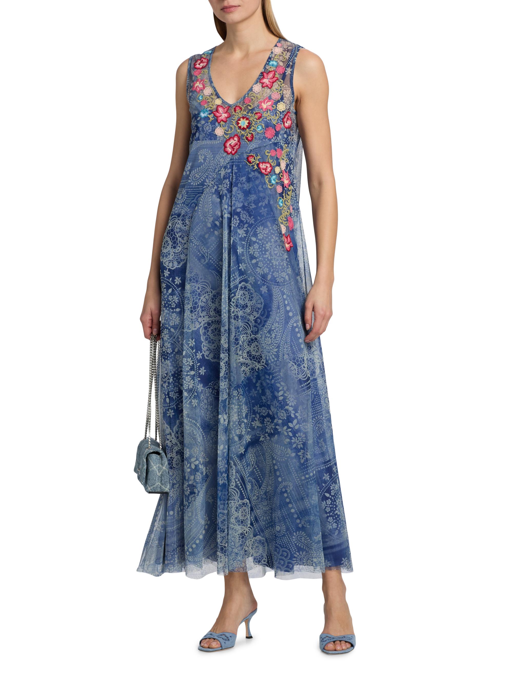 Johnny Was Odalys Embroidered Printed Mesh Maxi Dress | Saks Fifth Avenue