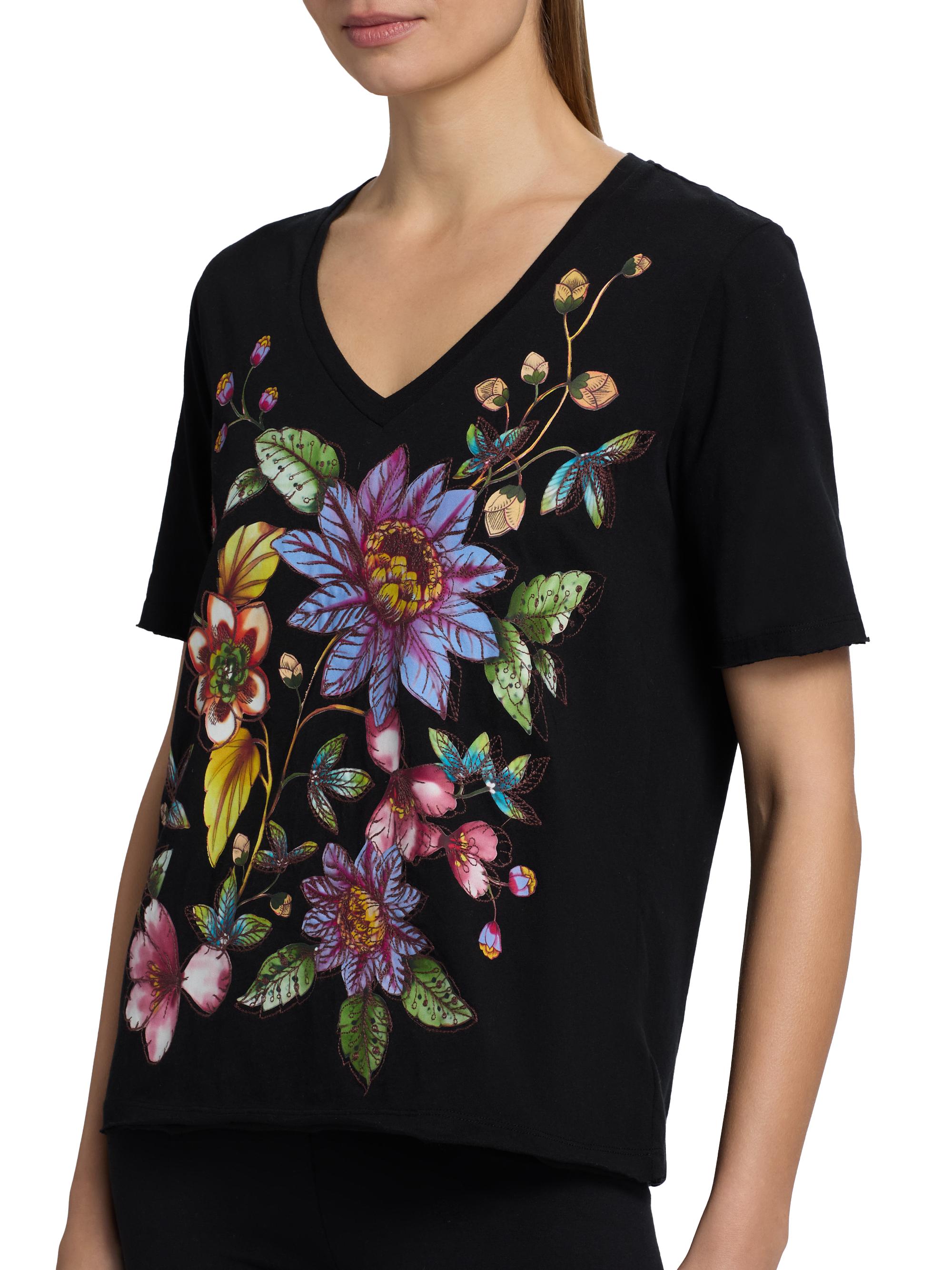 Johnny Was Floral Embroidered V-Neck T-Shirt | Saks Fifth Avenue