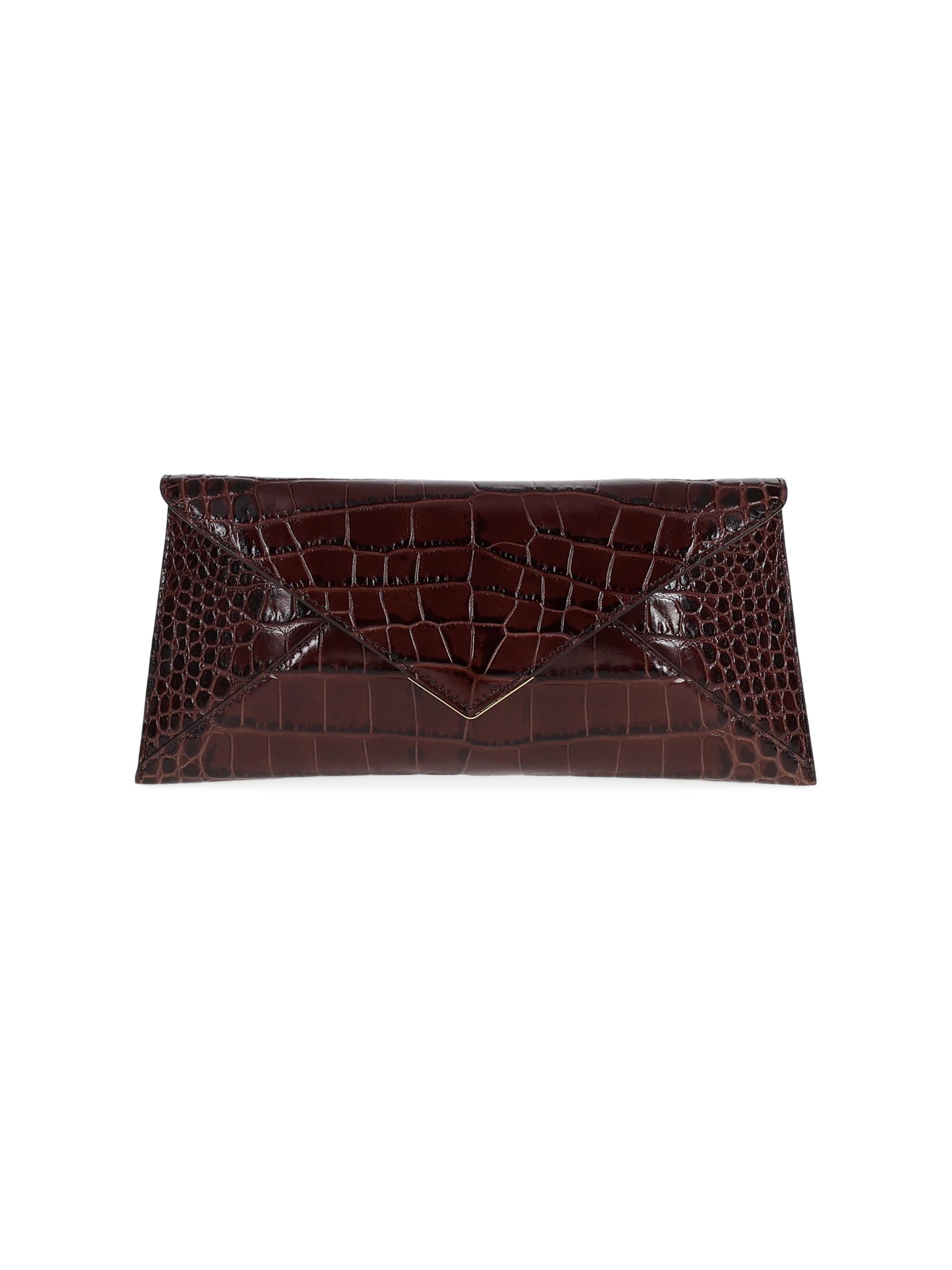 Tyler Ellis Women's Lee Lineage Stamped Croc Leather Clutch with Gold Hardware - Espresso