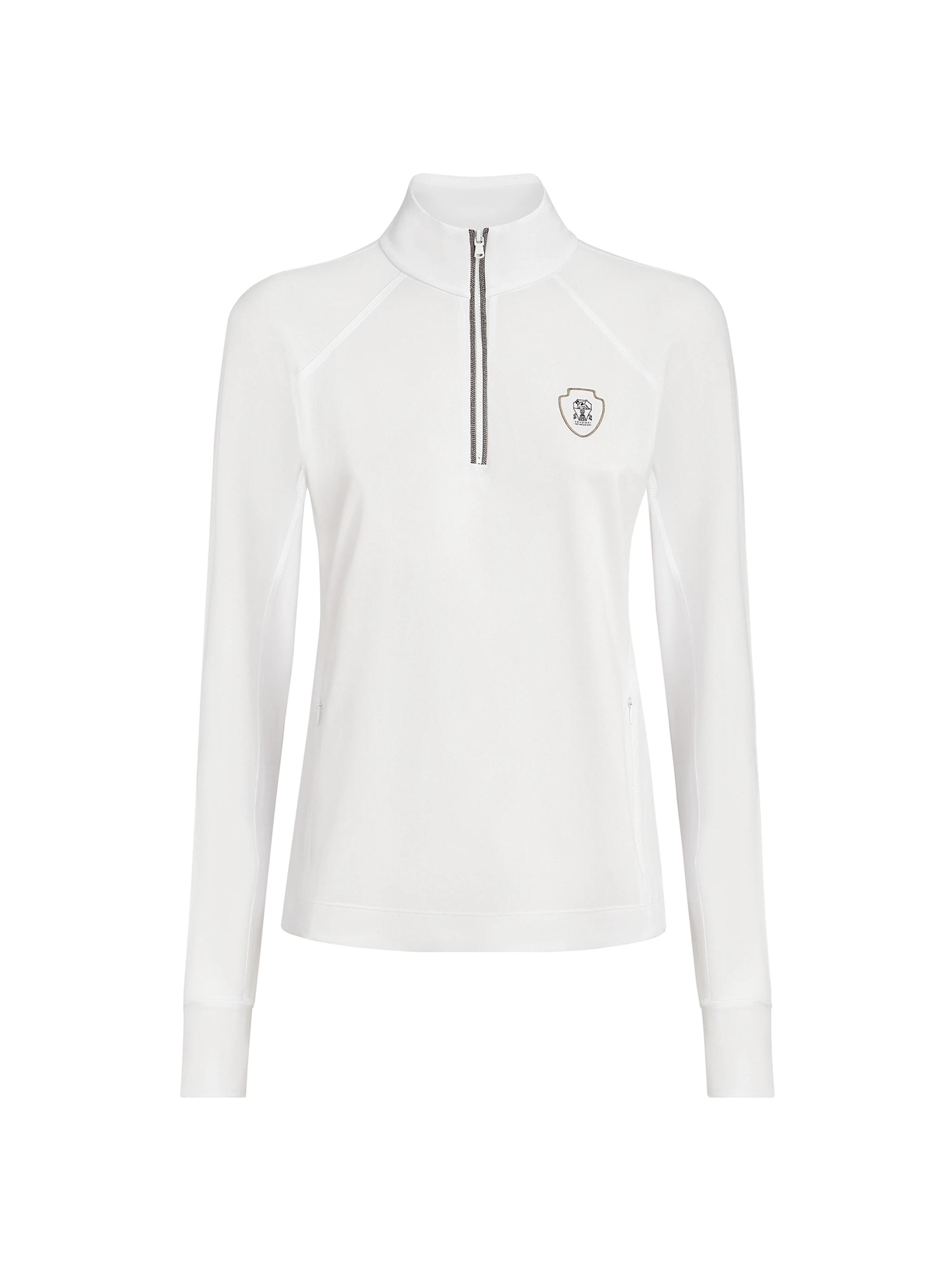 Brunello Cucinelli Women's Techno Piqué Sweatshirt with Logo and Precious Half Zip - White