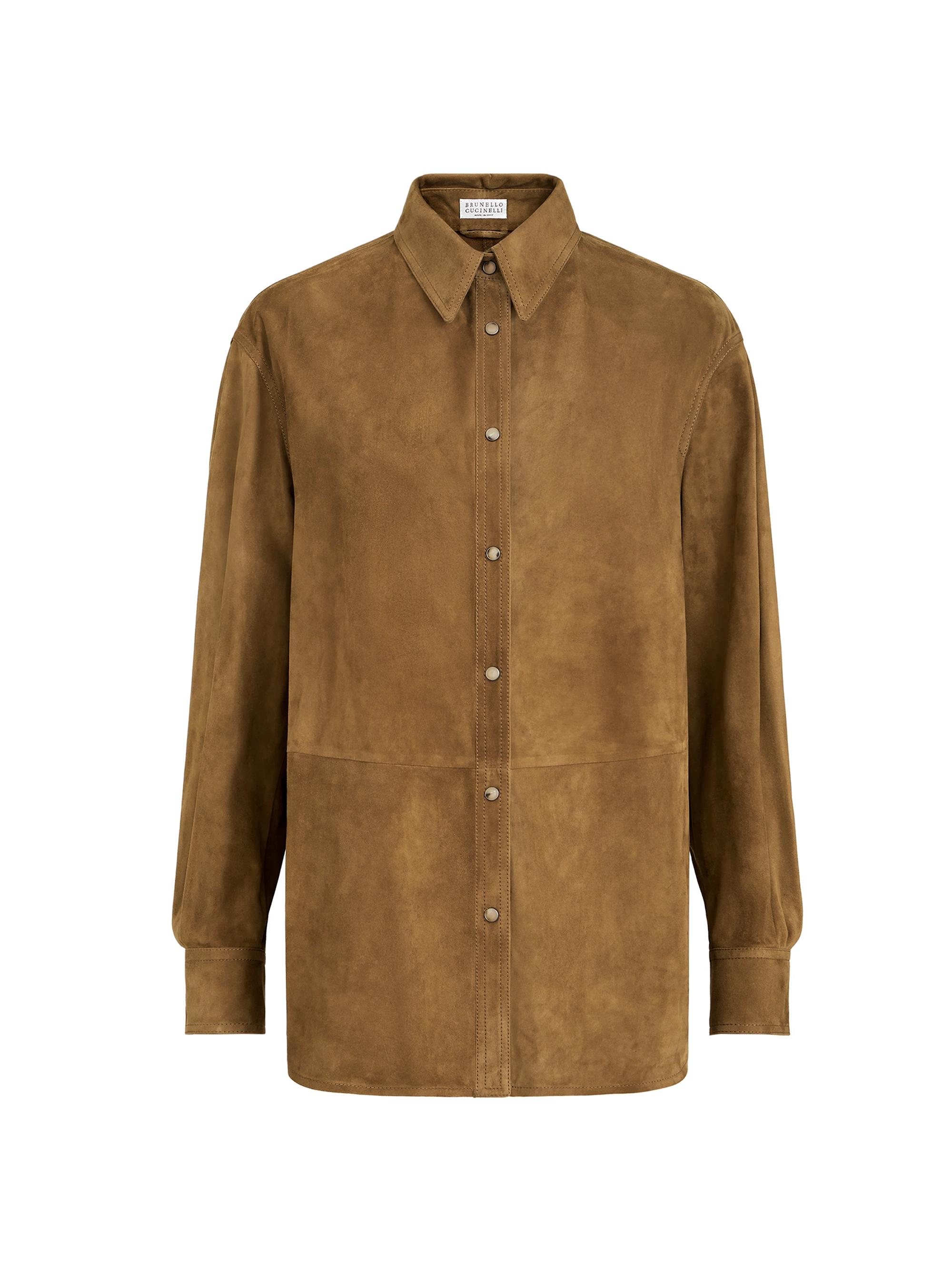 Brunello Cucinelli Women's Suede Shirt with Monili - Light Brown