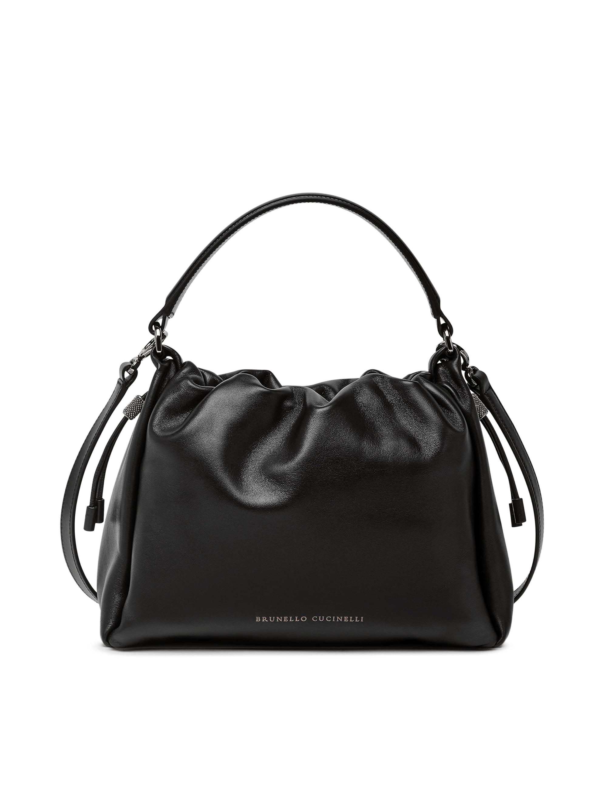 Brunello Cucinelli Women's Mellow  Bucket Bag in Soft Leather with Monili - Black | Thumbnail 6