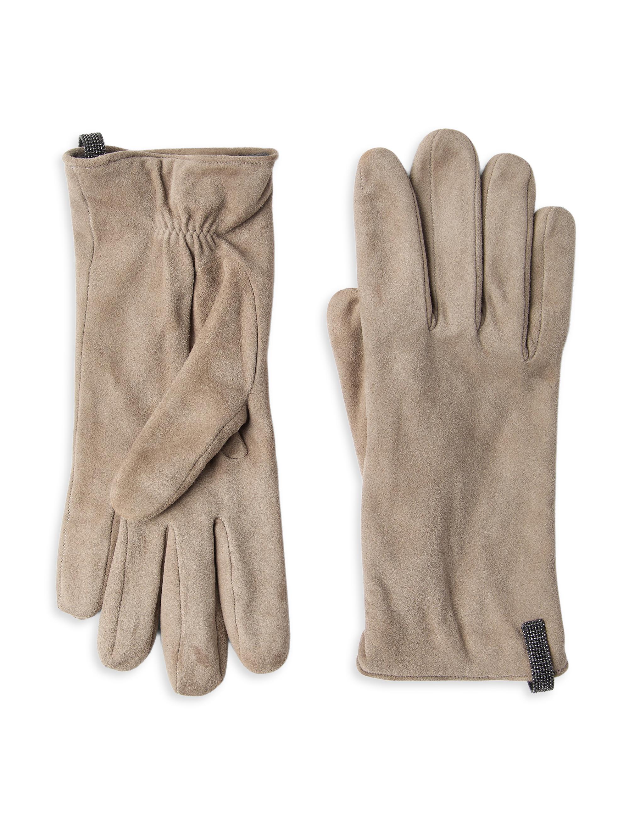 Brunello Cucinelli Women's Suede Gloves with Monili - Beige