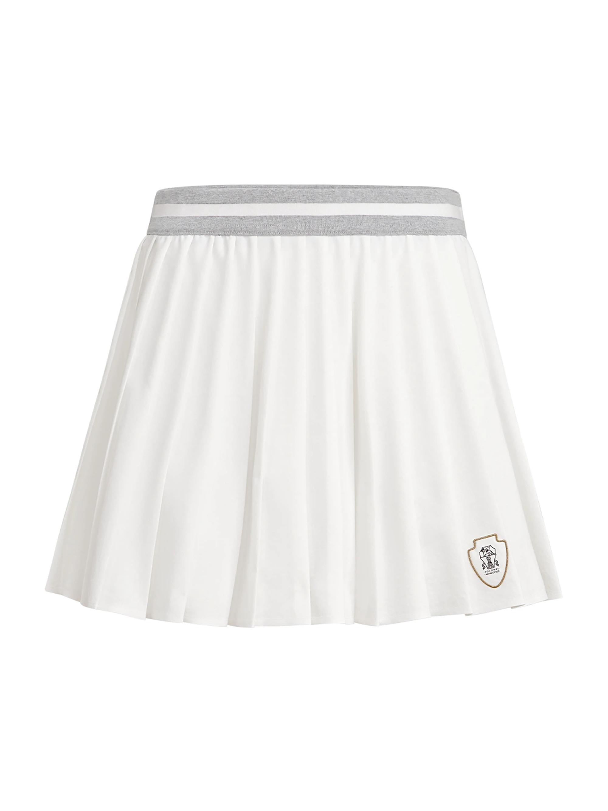 Brunello Cucinelli Women's Techno Poplin Pleated Skirt with Logo - White