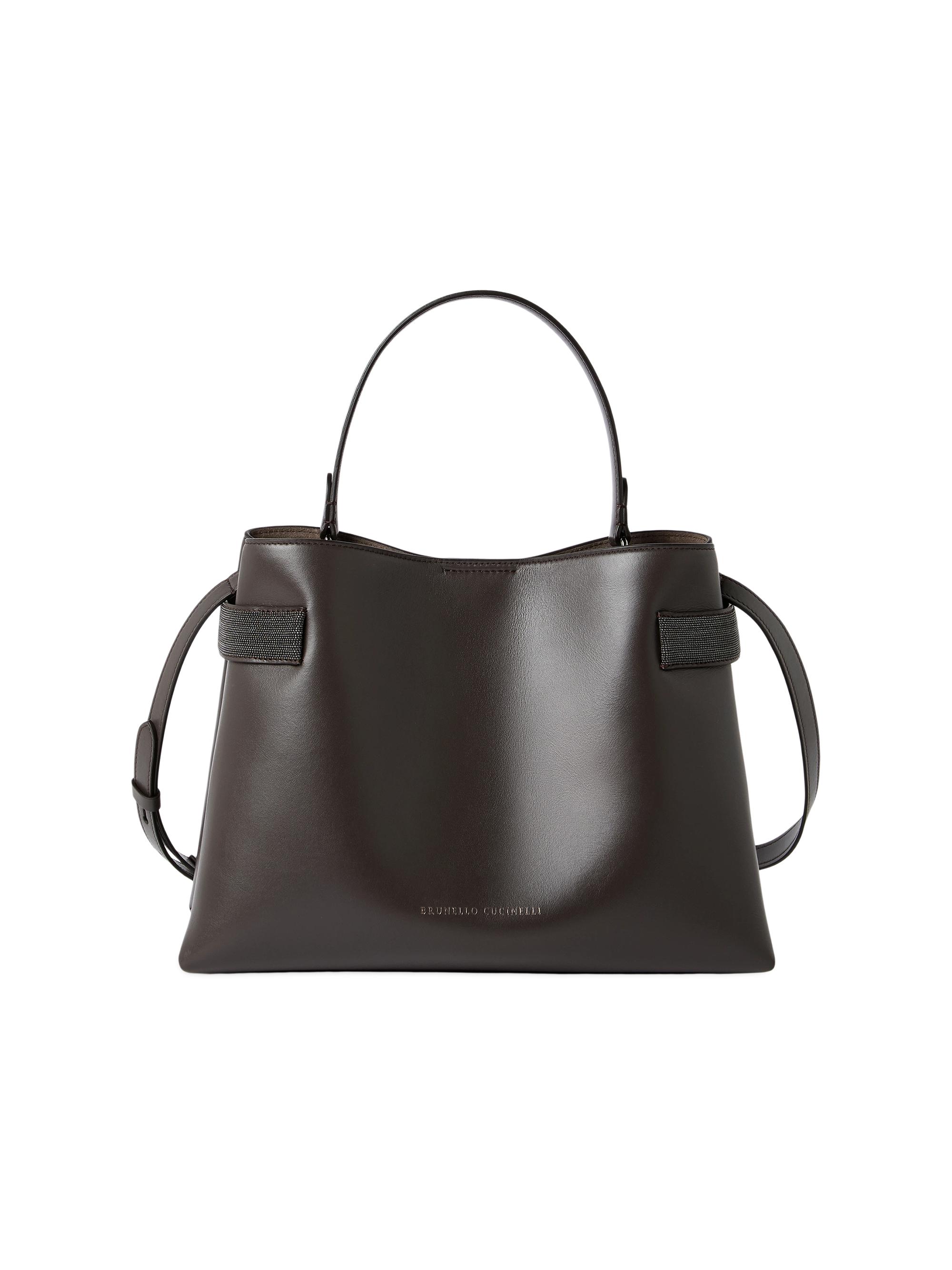 Brunello Cucinelli Women's Essence Top Handle Bag in Calfskin with Precious Bands - Rust Brown