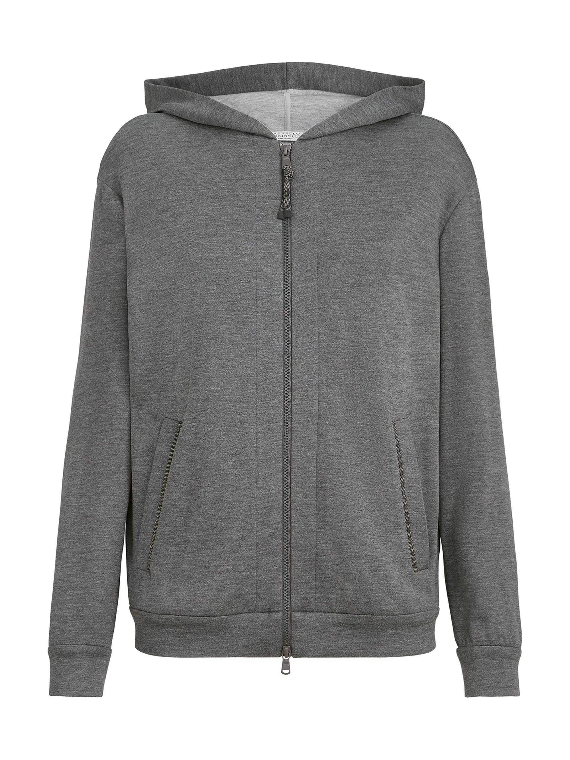 Brunello Cucinelli Women's Cotton and Silk Interlock Hooded Sweatshirt - Dark Grey