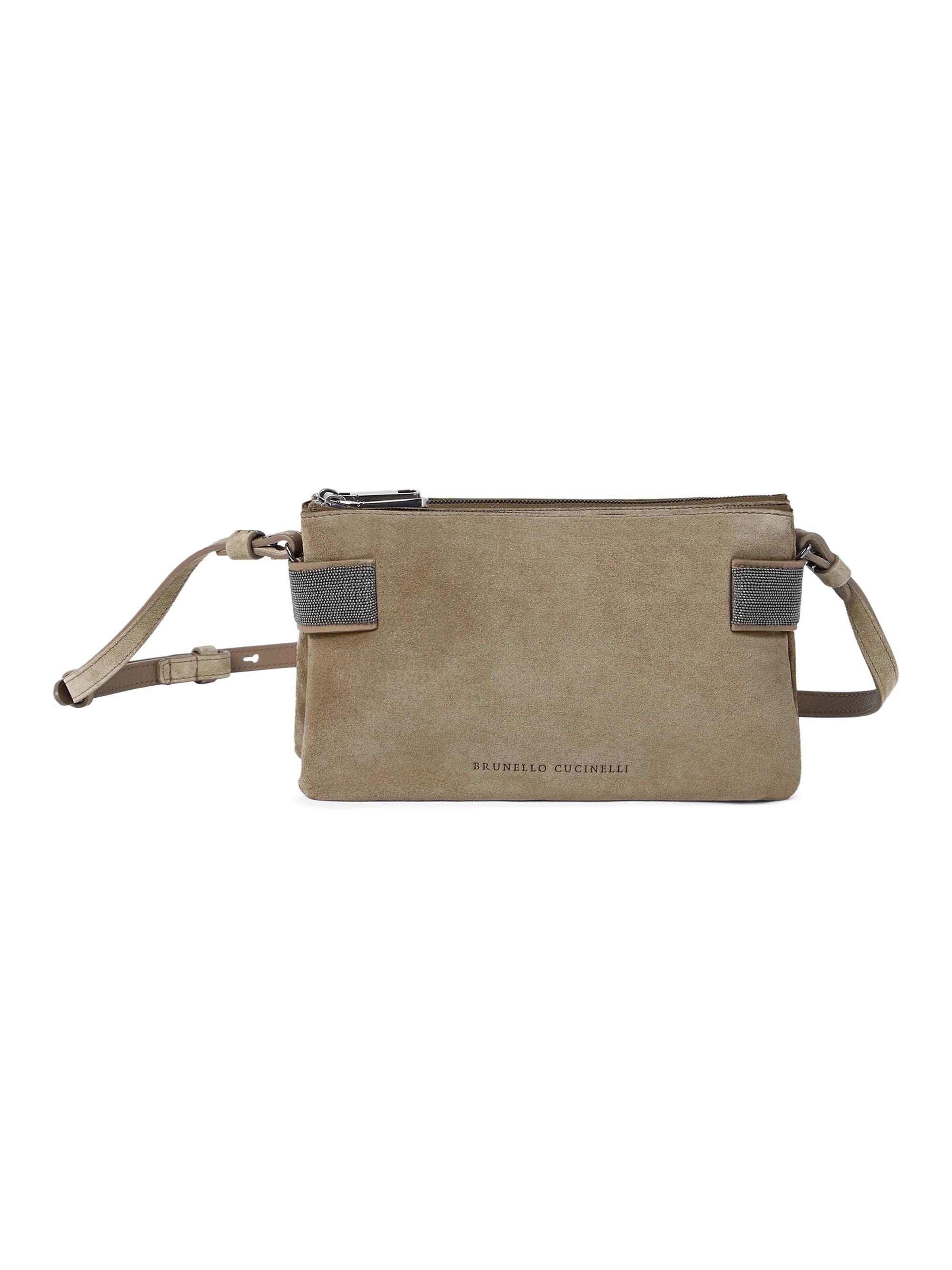 Brunello Cucinelli Women's Essence Mini Shoulder Bag in Suede with Precious Bands - Light Brown