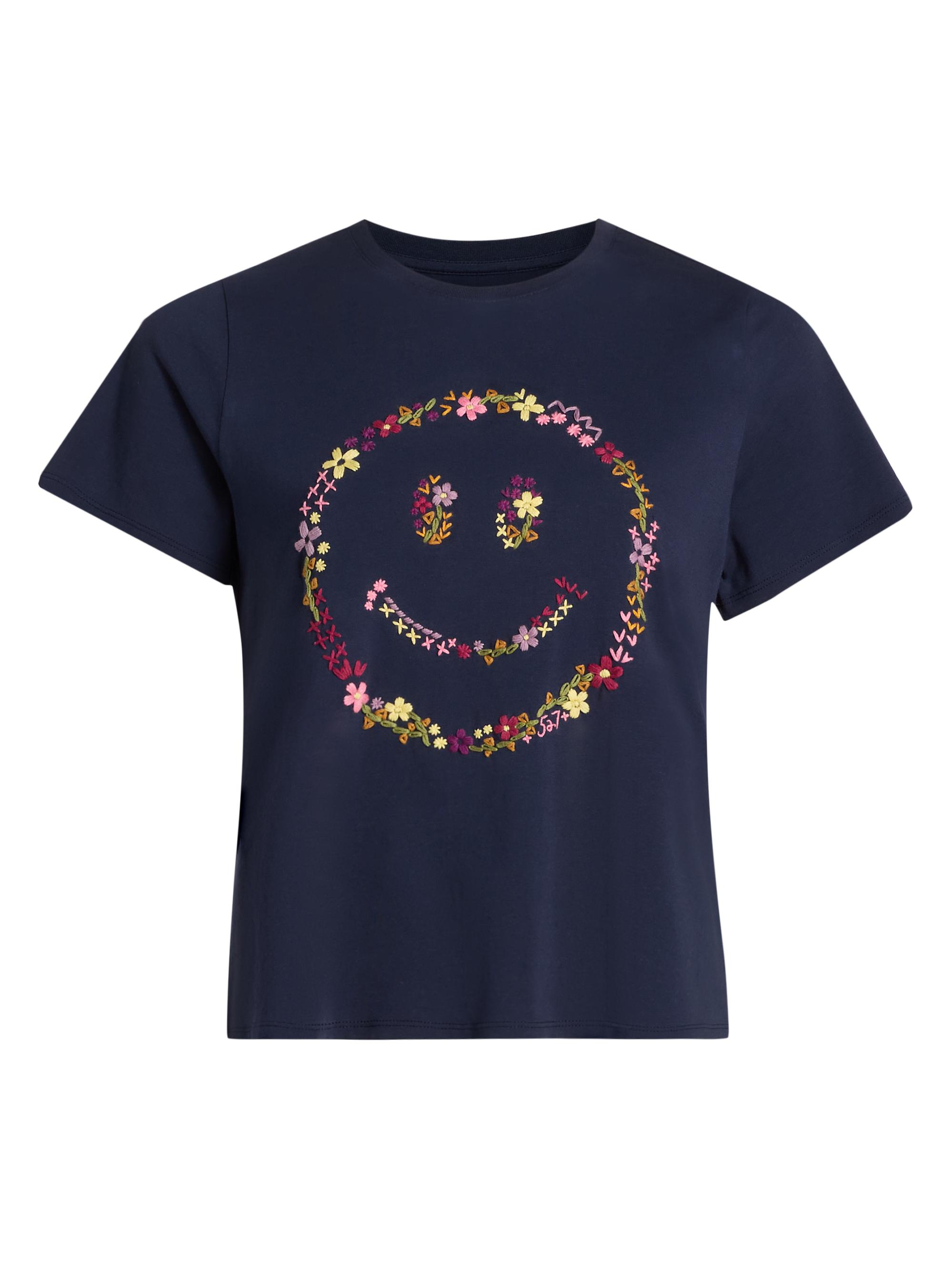 Cinq à Sept Women's Wildflower-Embroidered Cotton Shrunken T-Shirt - Navy Multi