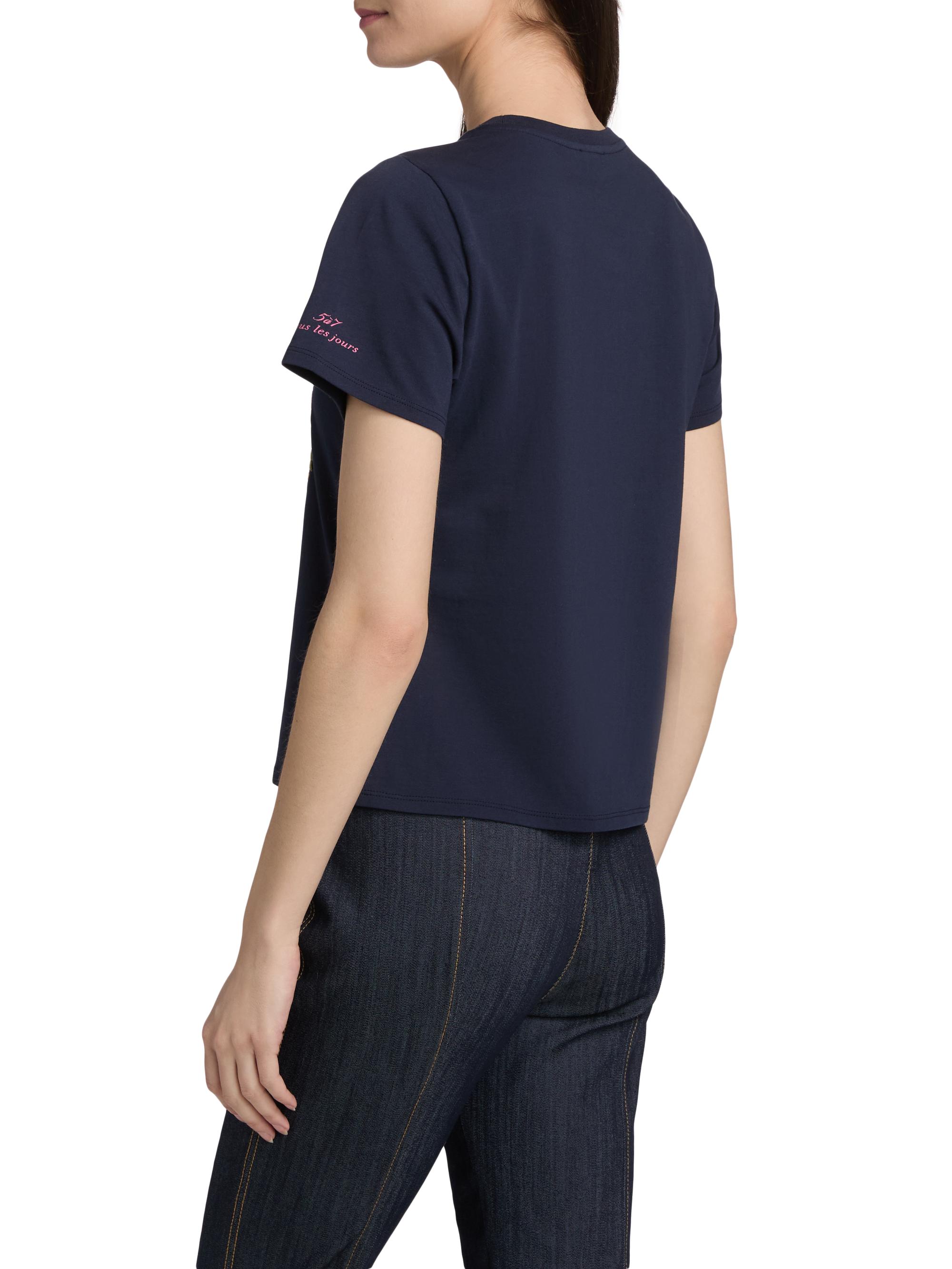 Cinq à Sept Women's Wildflower-Embroidered Cotton Shrunken T-Shirt - Navy Multi | Thumbnail 5