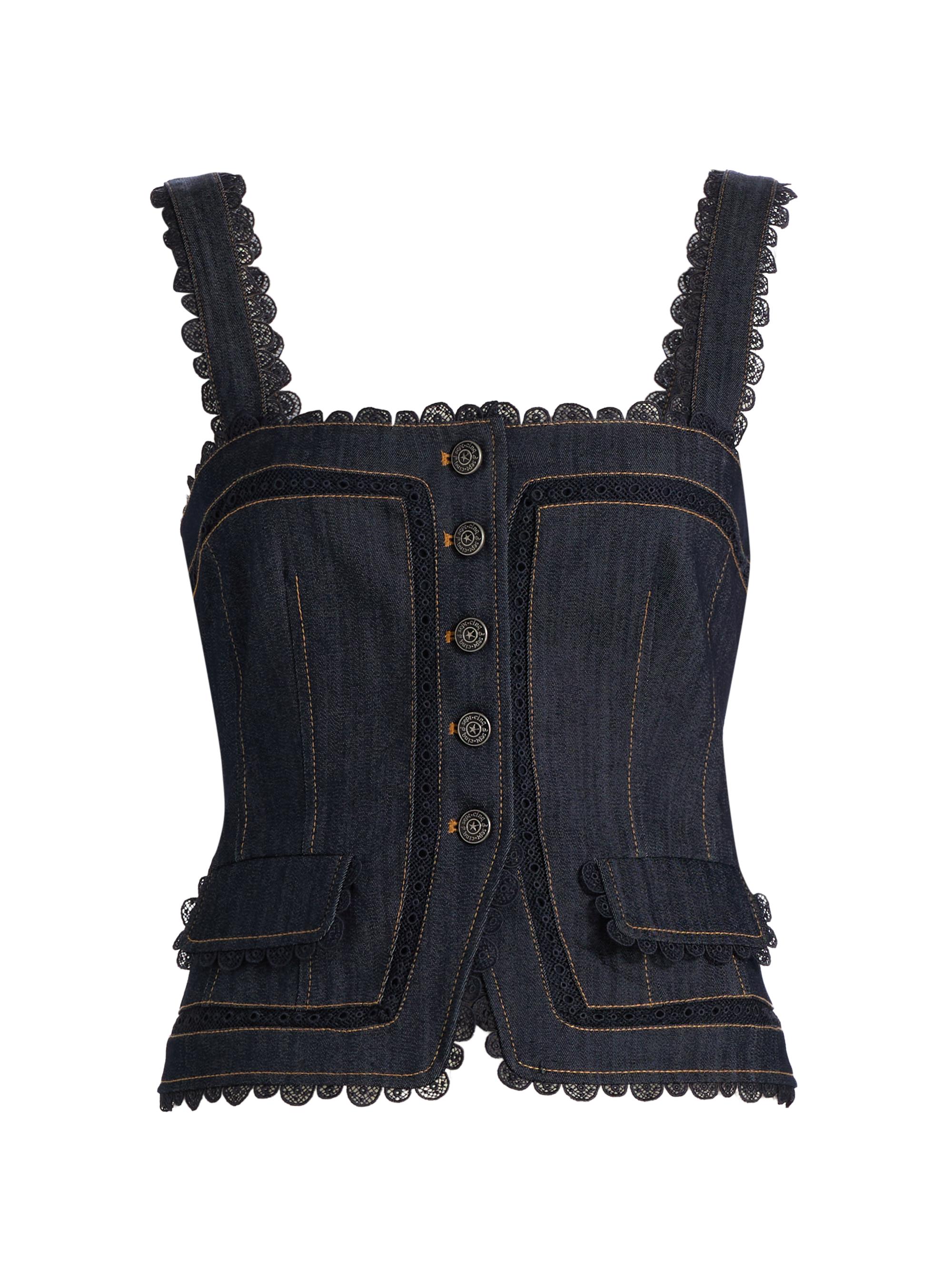 Cinq à Sept Women's Myra Guipure Lace Denim Top - Indigo
