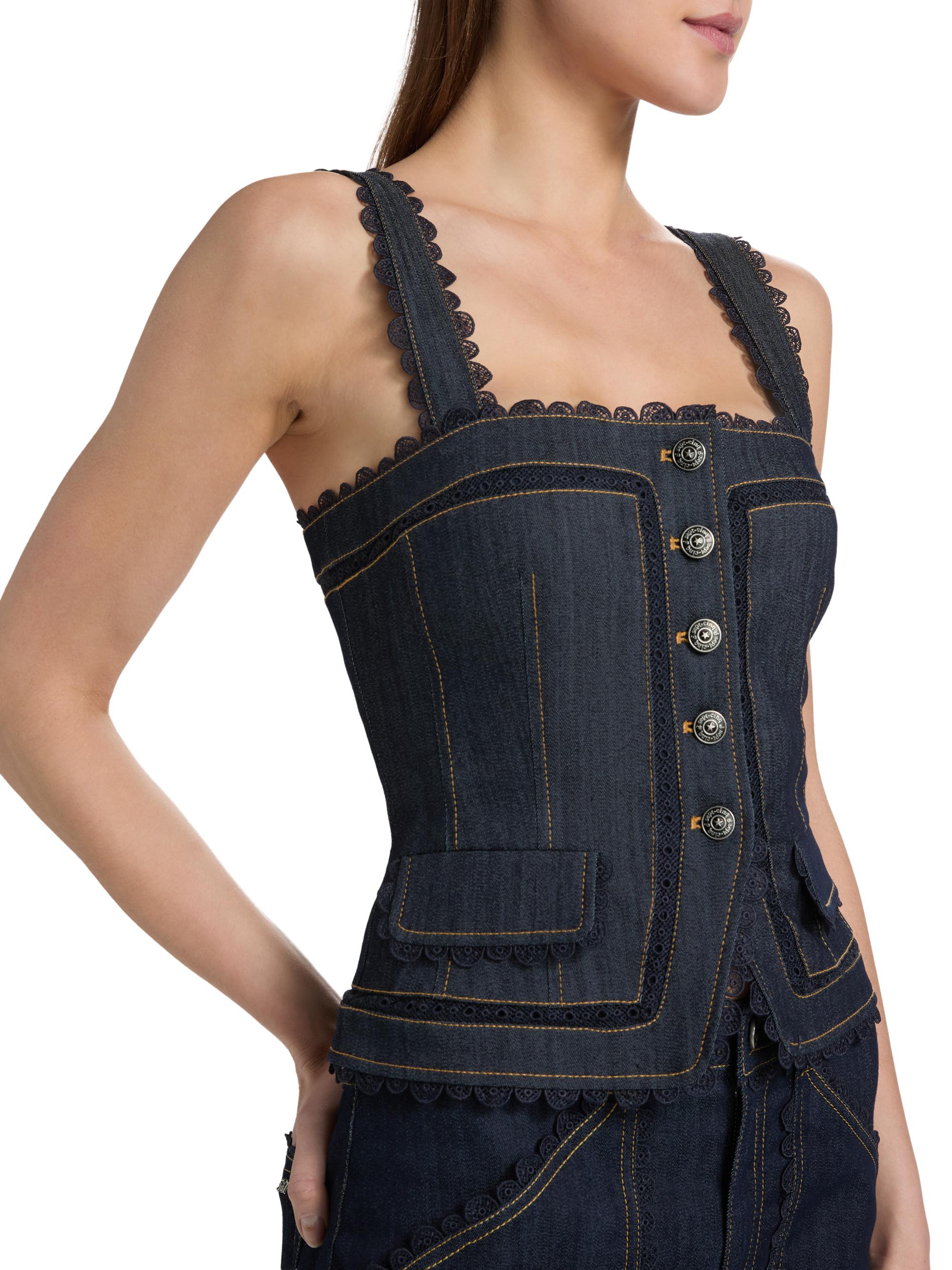 Cinq à Sept Women's Myra Guipure Lace Denim Top - Indigo | Thumbnail 6