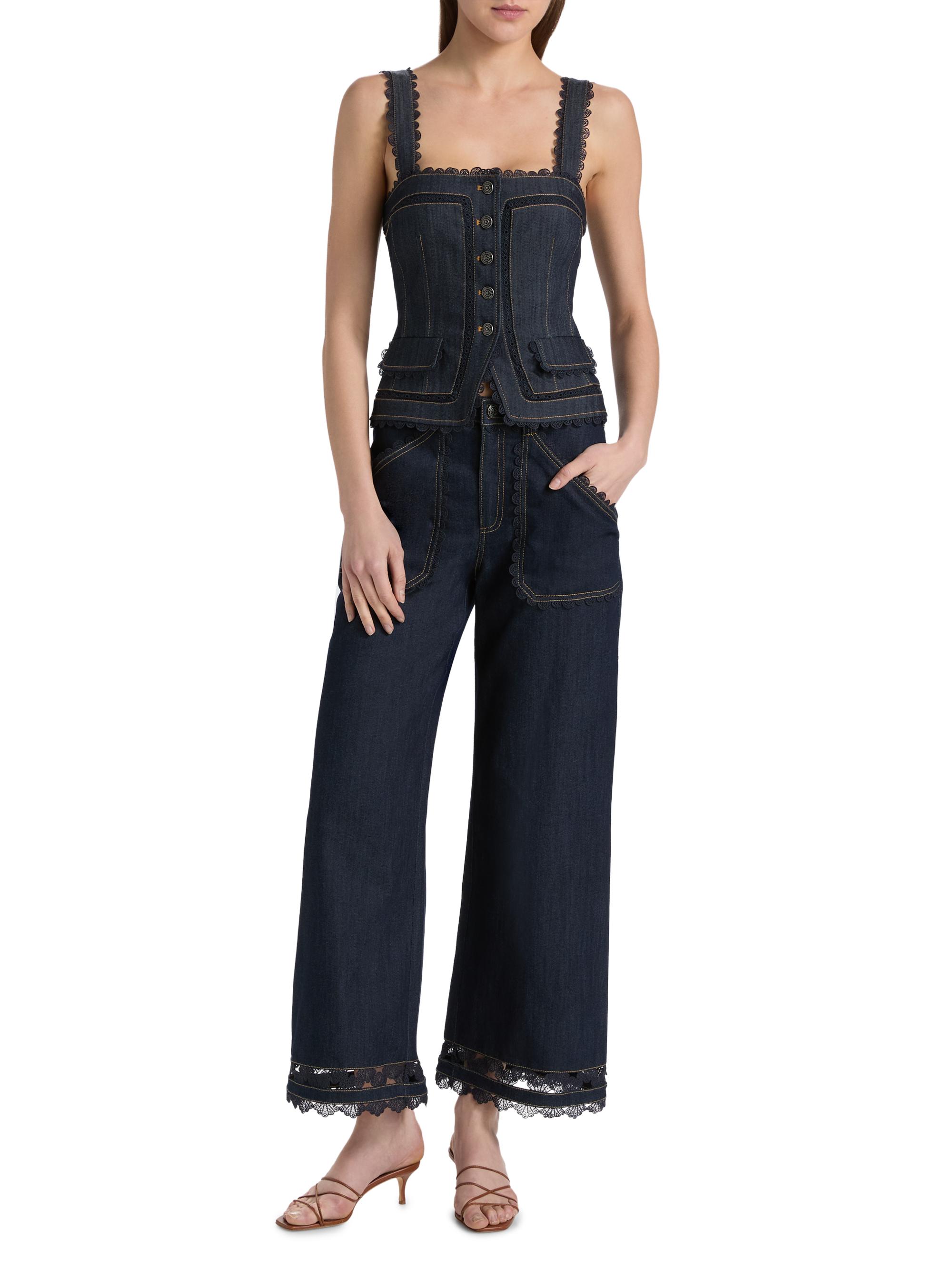 Cinq à Sept Women's Myra Guipure Lace Denim Top - Indigo | Thumbnail 2